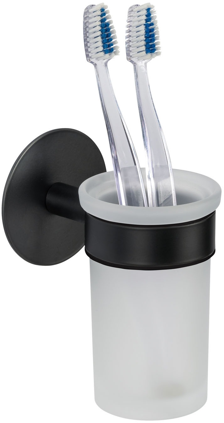 SCHÖNER WOHNEN-Kollektion Zahnputzbecherhalter »»Uno Meleto««, aus Edelstahl, satinierter Glaseinsatz, zum Kleben oder Bohren