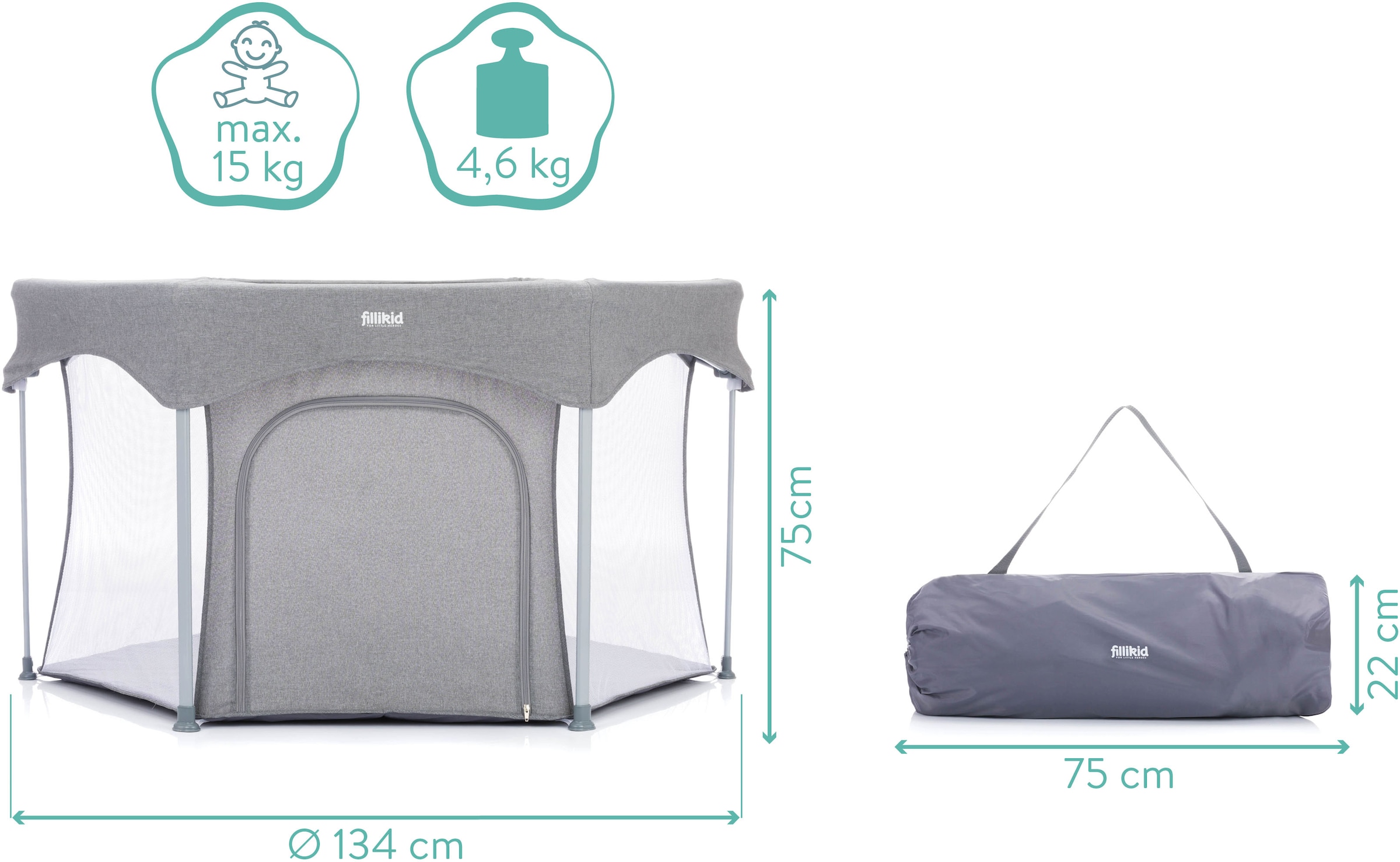 Fillikid Laufgitter »Athen, 6eckig Ø 134 cm« bis 15 kg inklusive Transporttasche