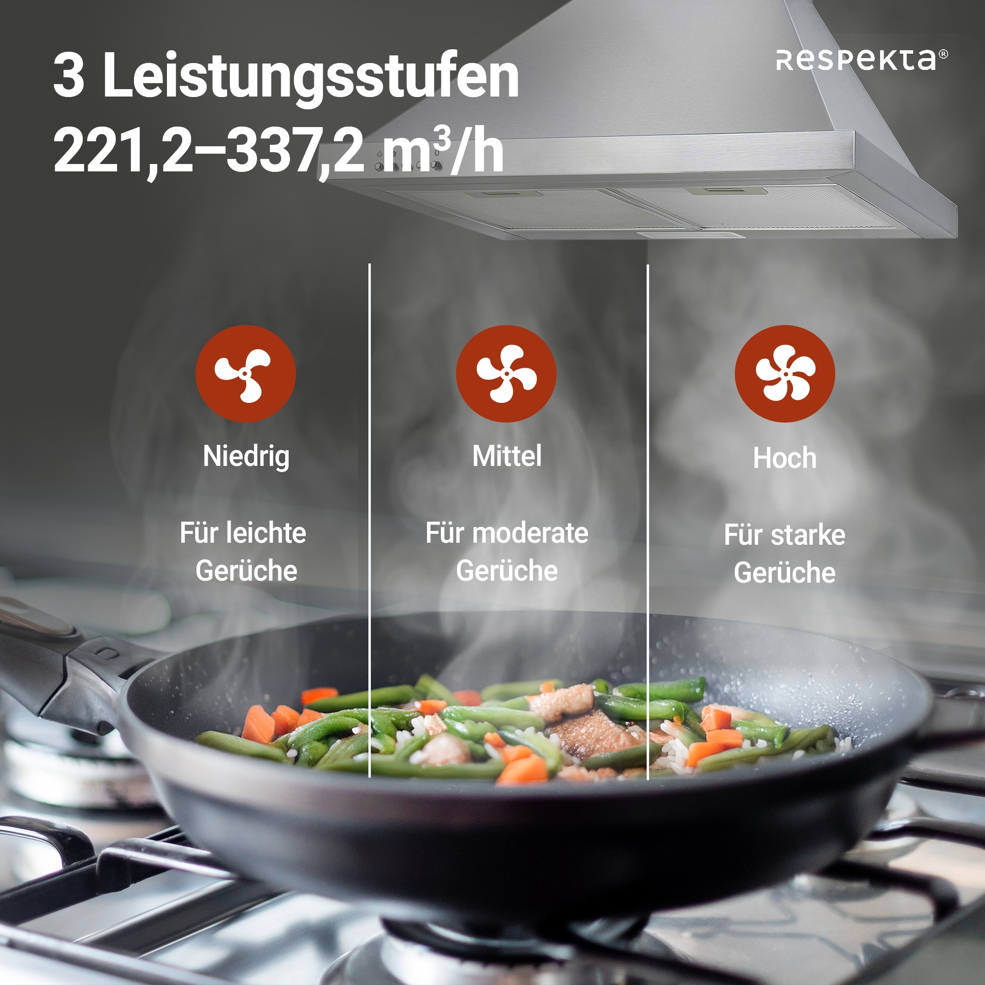 RESPEKTA Kaminhaube »CH 22078 IXB« Serie Dalia 60 cm, 3 Leistungsstufen, LED-Beleuchtung, Ab- und Umluftfähig