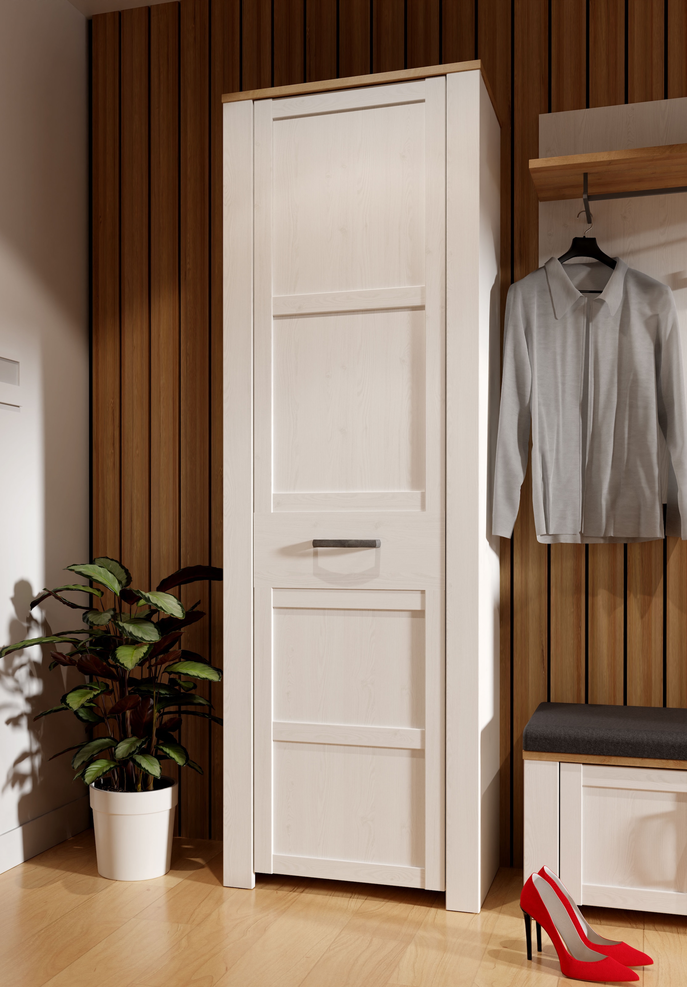 FORTE Garderobenschrank »Garderobenschrank, Höhe 205,4cm, Soft Close, ausziehbare Kleiderstange« B/H/T 66,7/205,4/42 cm