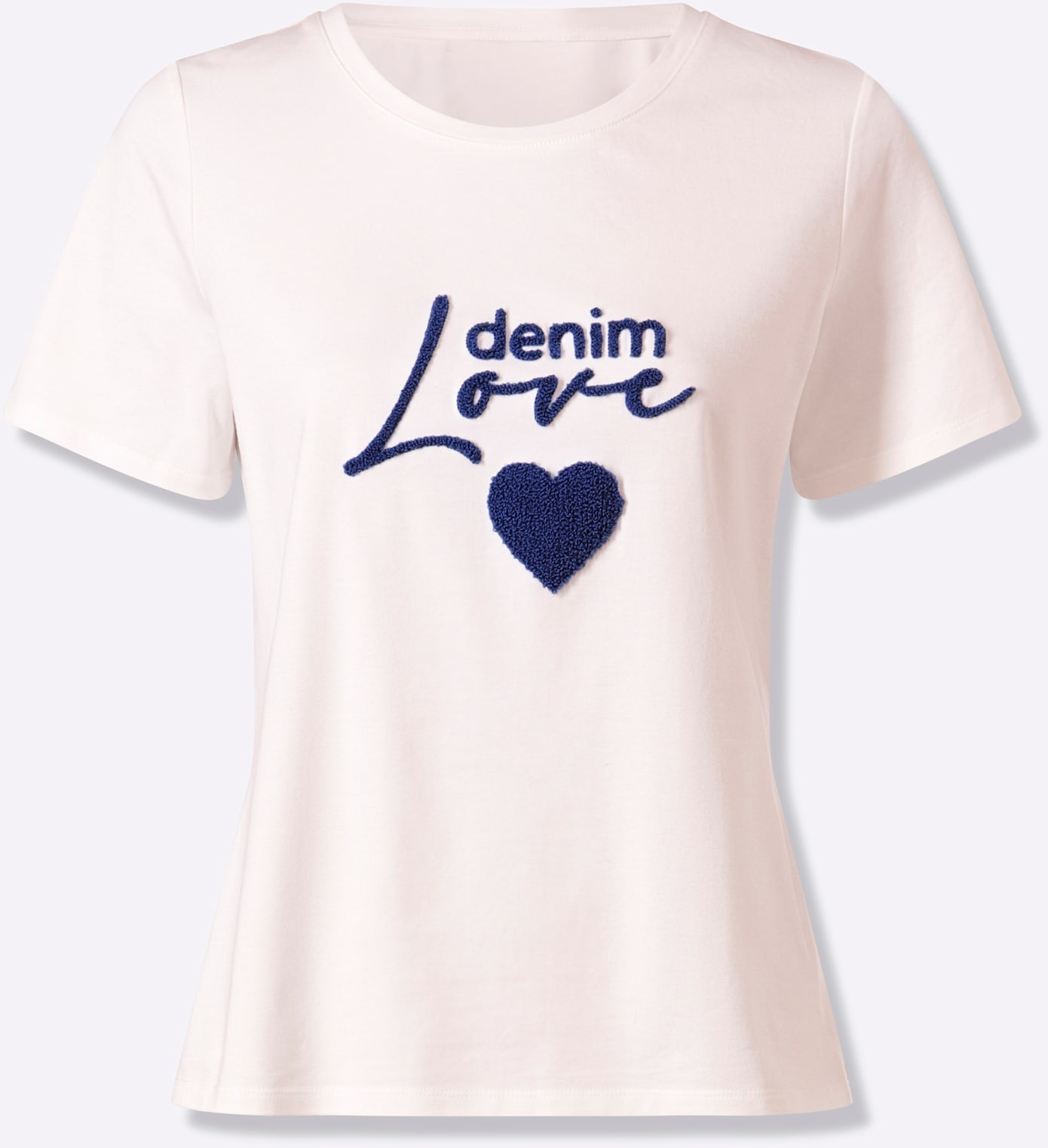 T-Shirt HEINE "T-Shirt", Damen, Gr. 38, ecru, 95% Baumwolle, 5% Elasthan, gemustert, unifarben, Rundhals, Shirts T-Shirt 3
