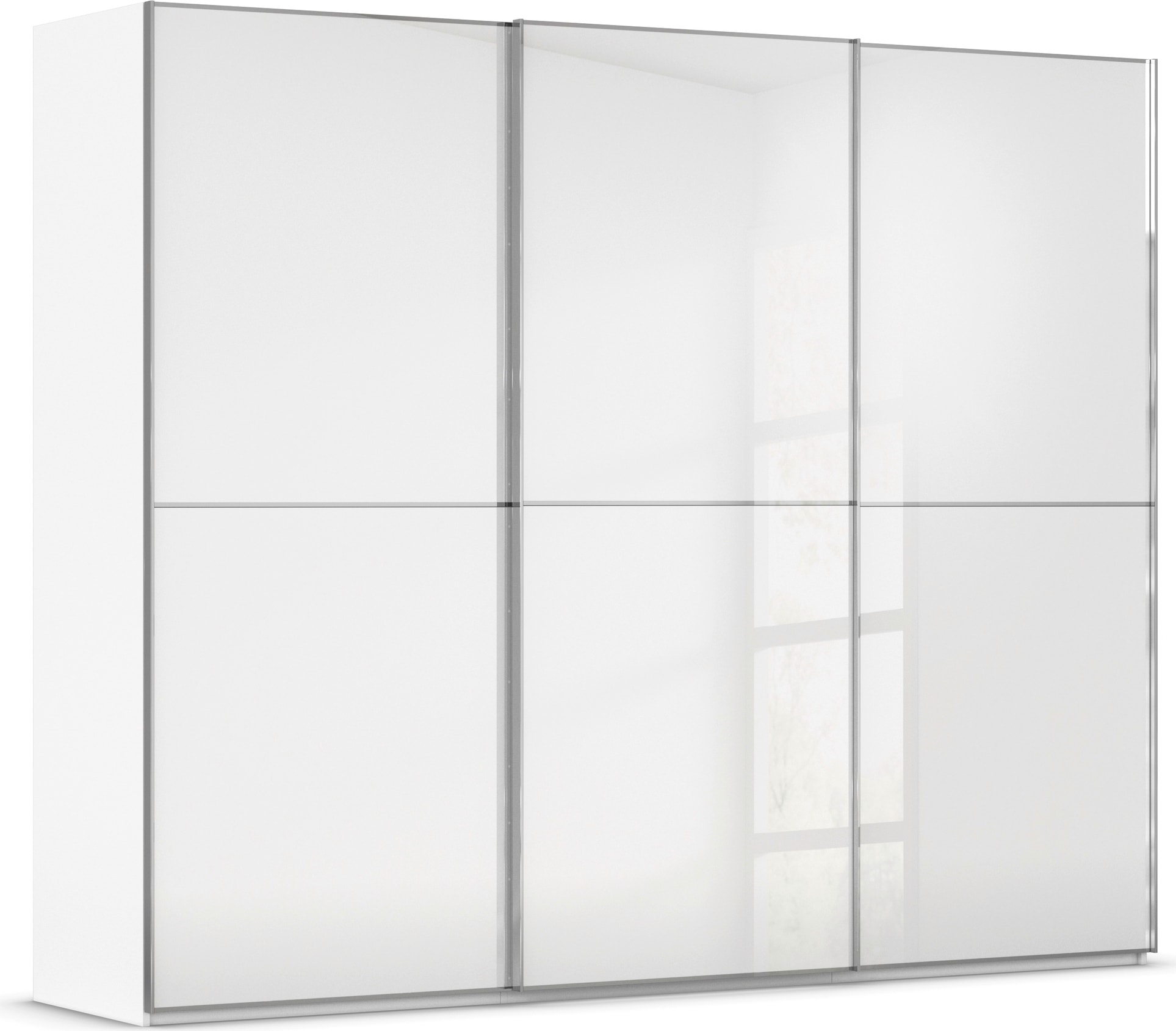 rauch Schwebetürenschrank "Kleiderschrank Schrank Garderobe Schlafzimmerschrank SCALE-DUO" edle zweigeteilte Türen Glas-Front mit 3 Zierleisten MADE IN GERMANY