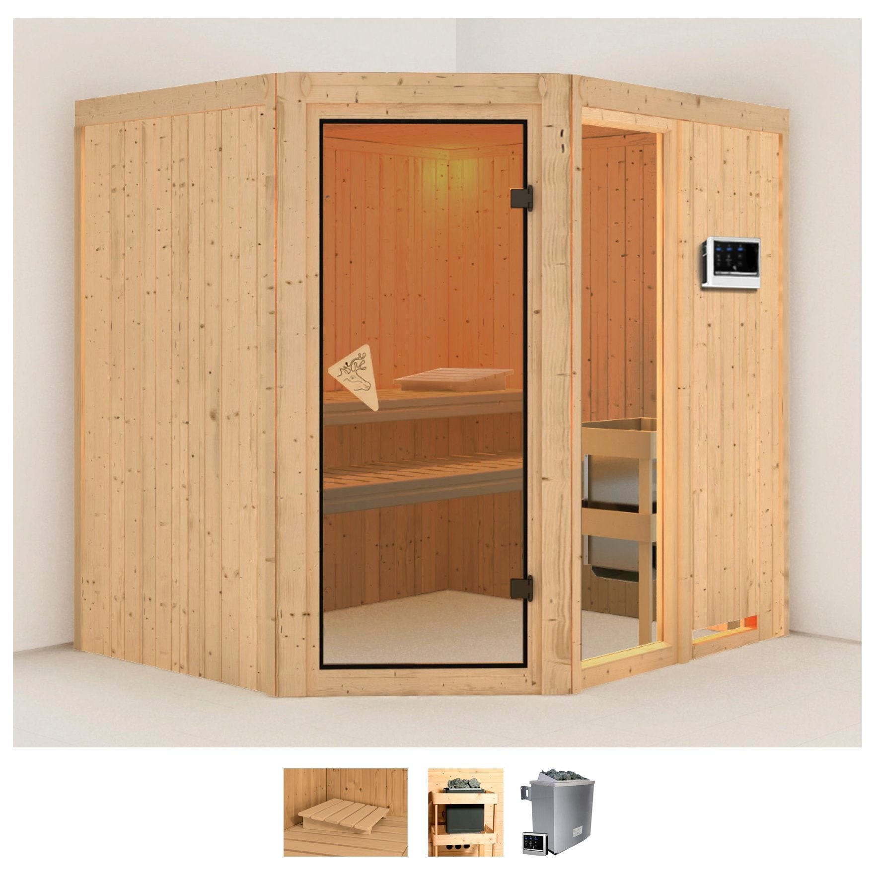 Karibu Sauna "Frigga 2" Set, Ofen 9 KW externe Strg easy
