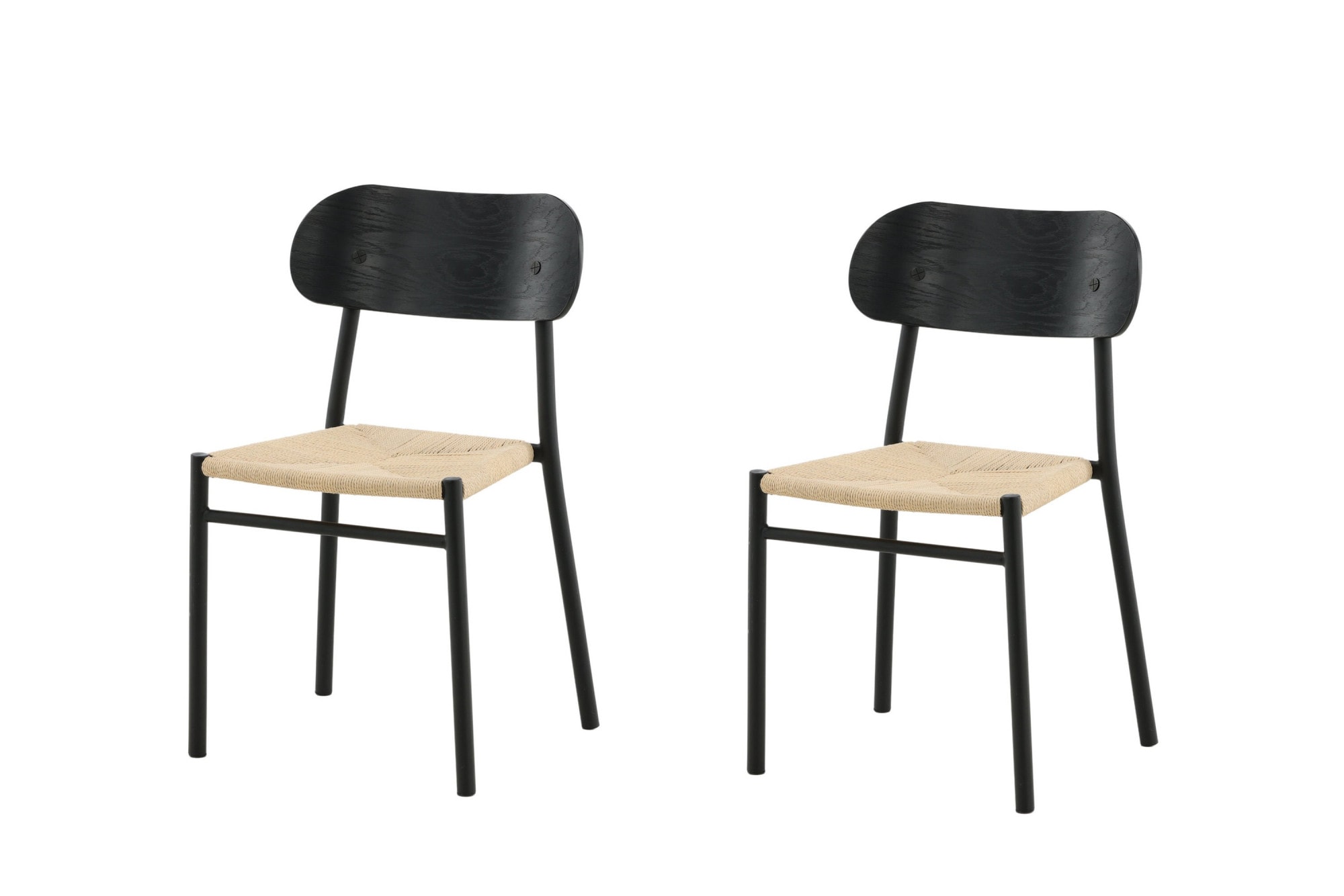 Venture Home Esszimmerstuhl "Polly, 2er-Set Esszimmerstühle in Schwarz mit hellem Sitz, 120 kg" () Polsterstuhl, helle Naturfaser, schwarze Stahlbeine, schlank, modern