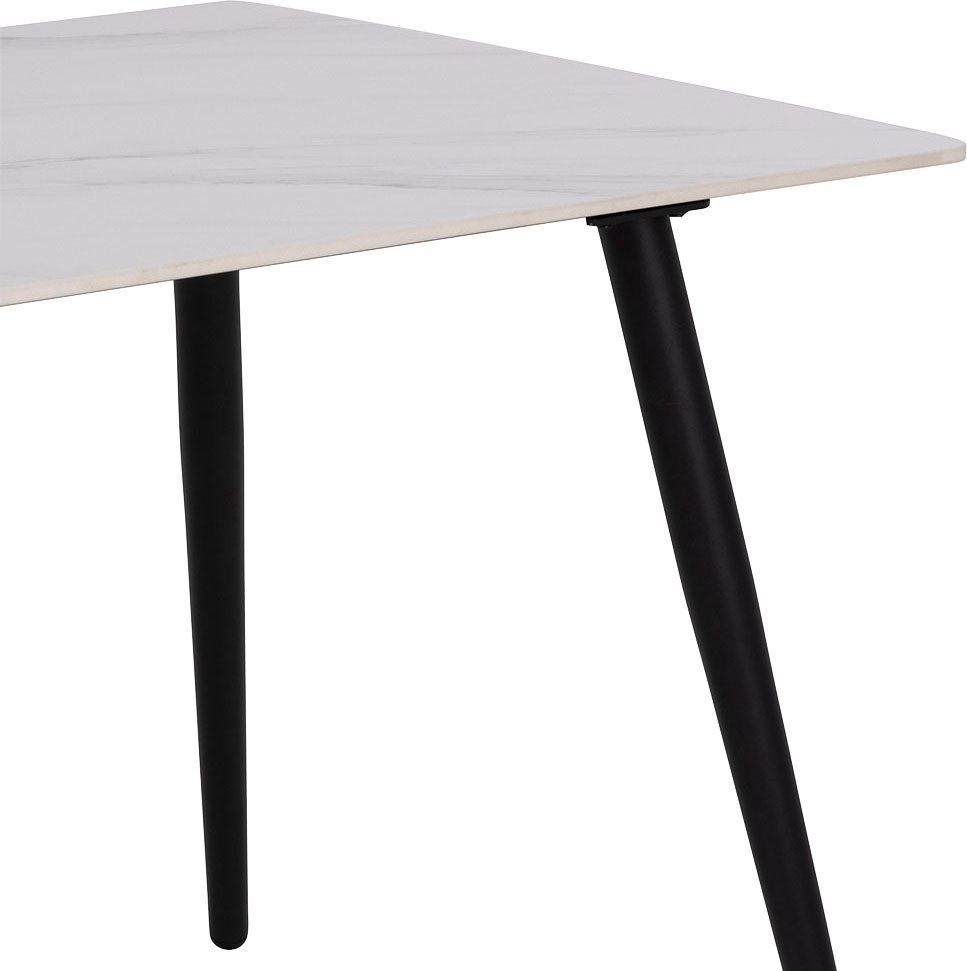 Esstisch ACTONA GROUP "Wilhelm", weiß (weiß, matt schwarz, weiß), B:140cm H:75cm T:80cm, Tische, Esstisch, rechteckig mit Keramiktischplatte und schwarzen Metallbeinen 2