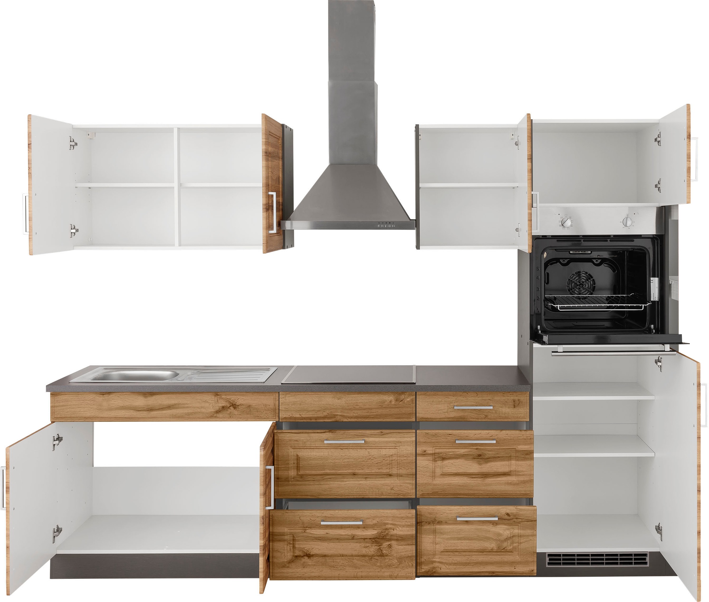 KOCHSTATION Küchenzeile »KS-Stockholm«, Breite 270 cm, mit hochwertigen MDF Fronten im Landhaus-Stil