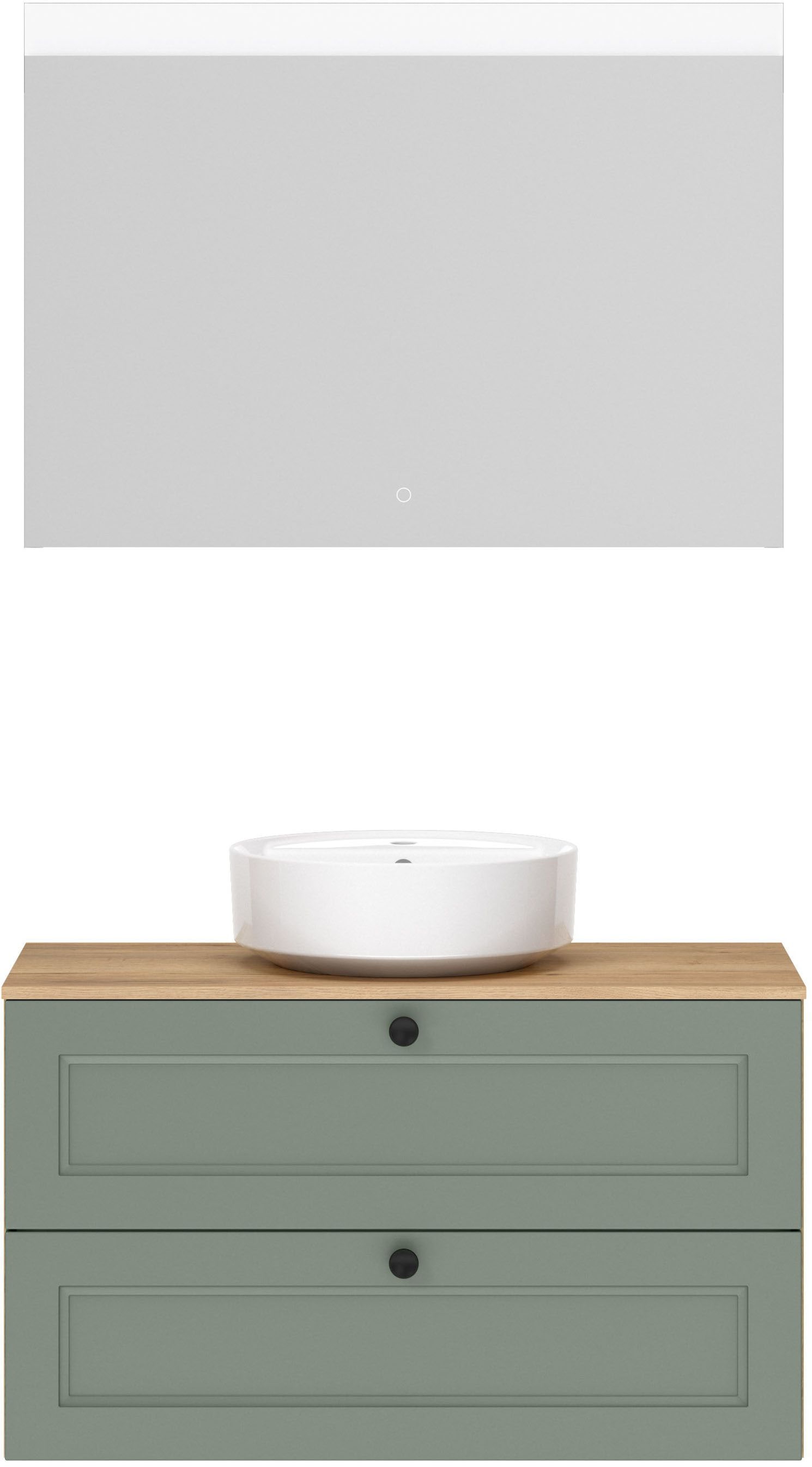 nobilia "Cascada" Set, inkl. Aufsatzwaschbecken und beleuchtetem Spiegel mit Touch-Sensor, 2 Stk. tlg.