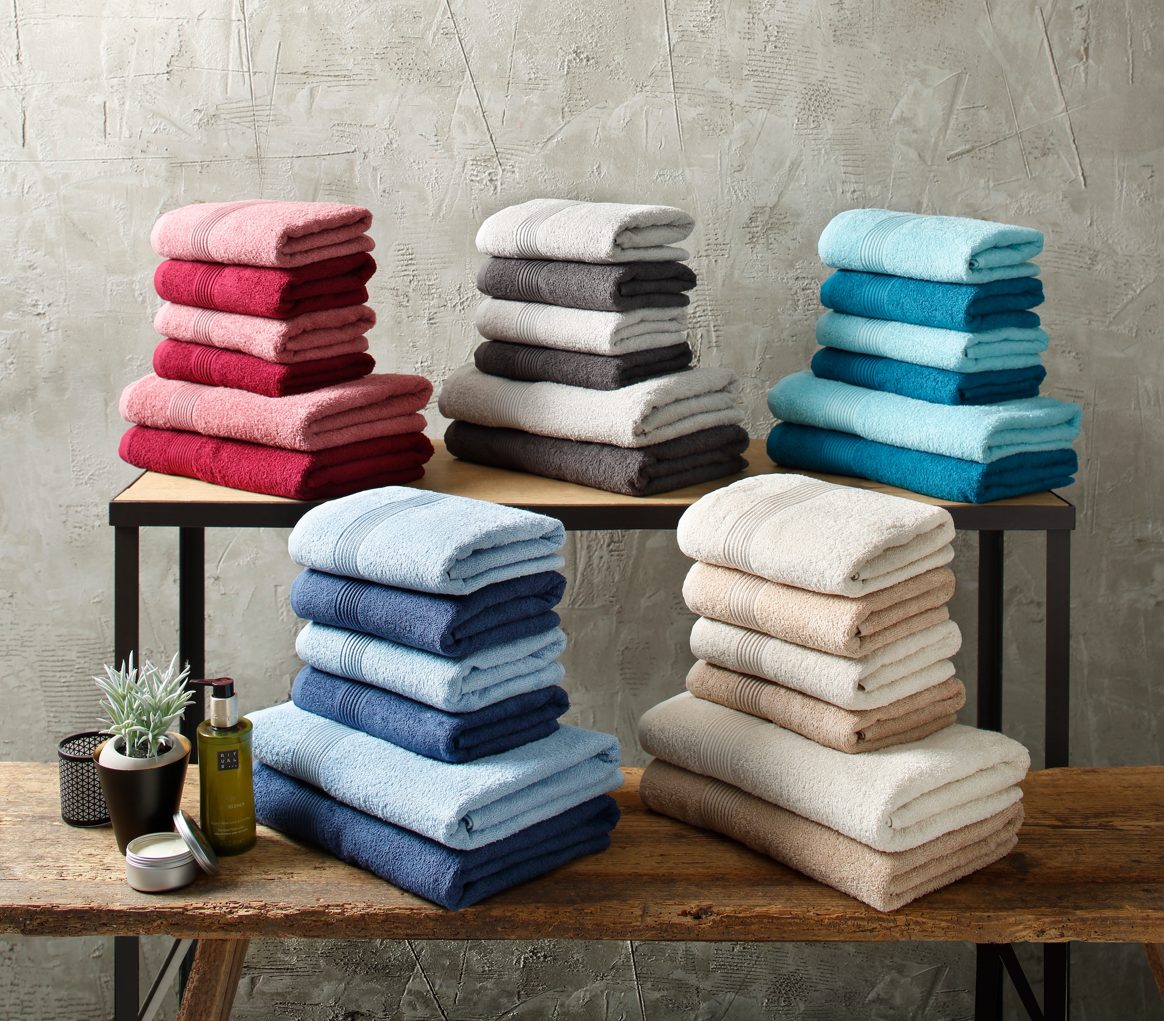 my home Bordüre, Set BAUR | Set, Walkfrottee, »Anna«, Handtücher Baumwolle Handtuch aus 6 100% kaufen Handtuch-Set, gestreifte tlg
