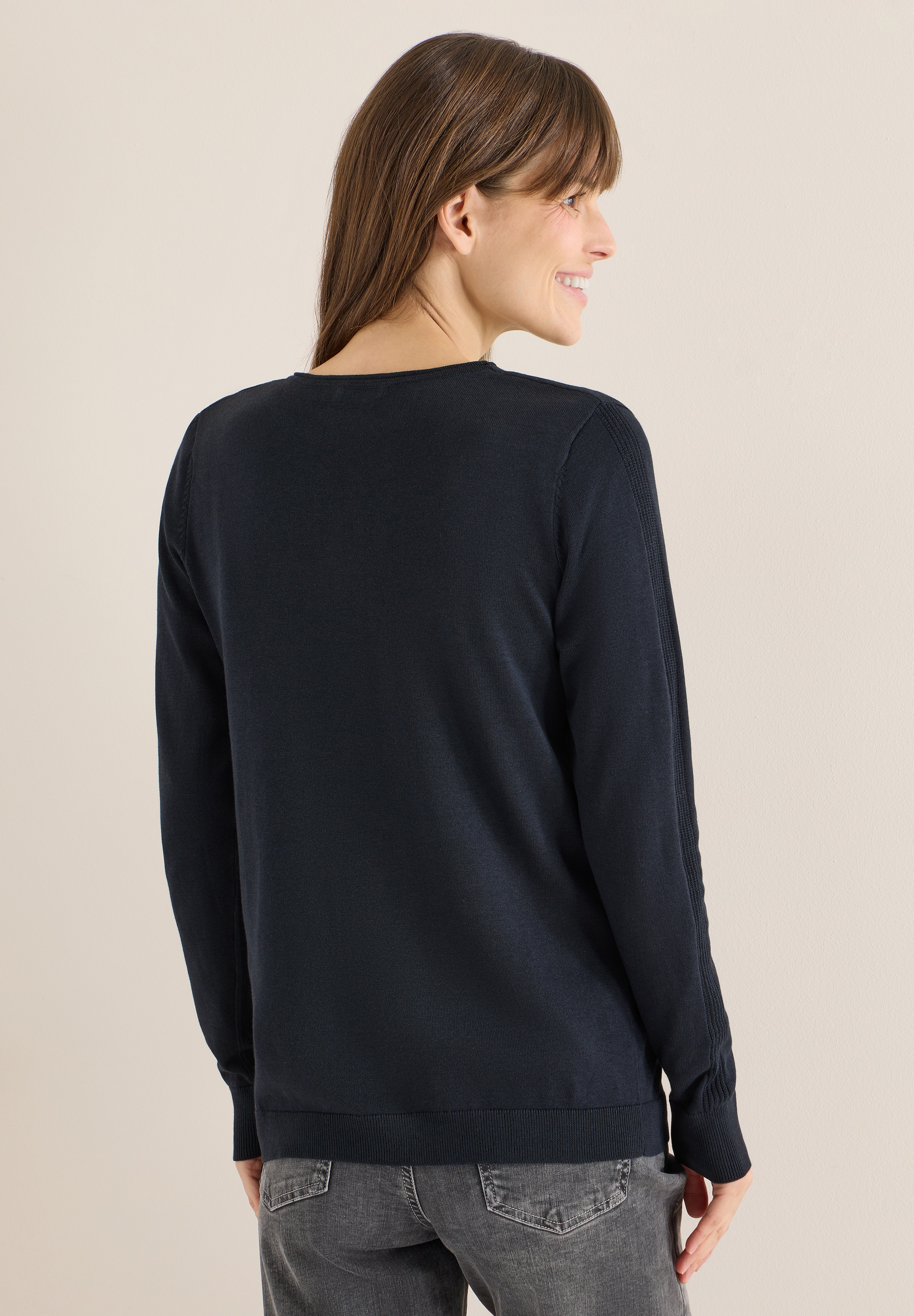 Strickpullover CECIL, Damen, Gr. XS (36), universal blau, Web, 60% Baumwolle, 40% Viskose, unifarben, comfort fit normal, V-Ausschnitt, Rippbündchen, Pullover Strickpullover, im soften Baumwoll-Mix 5