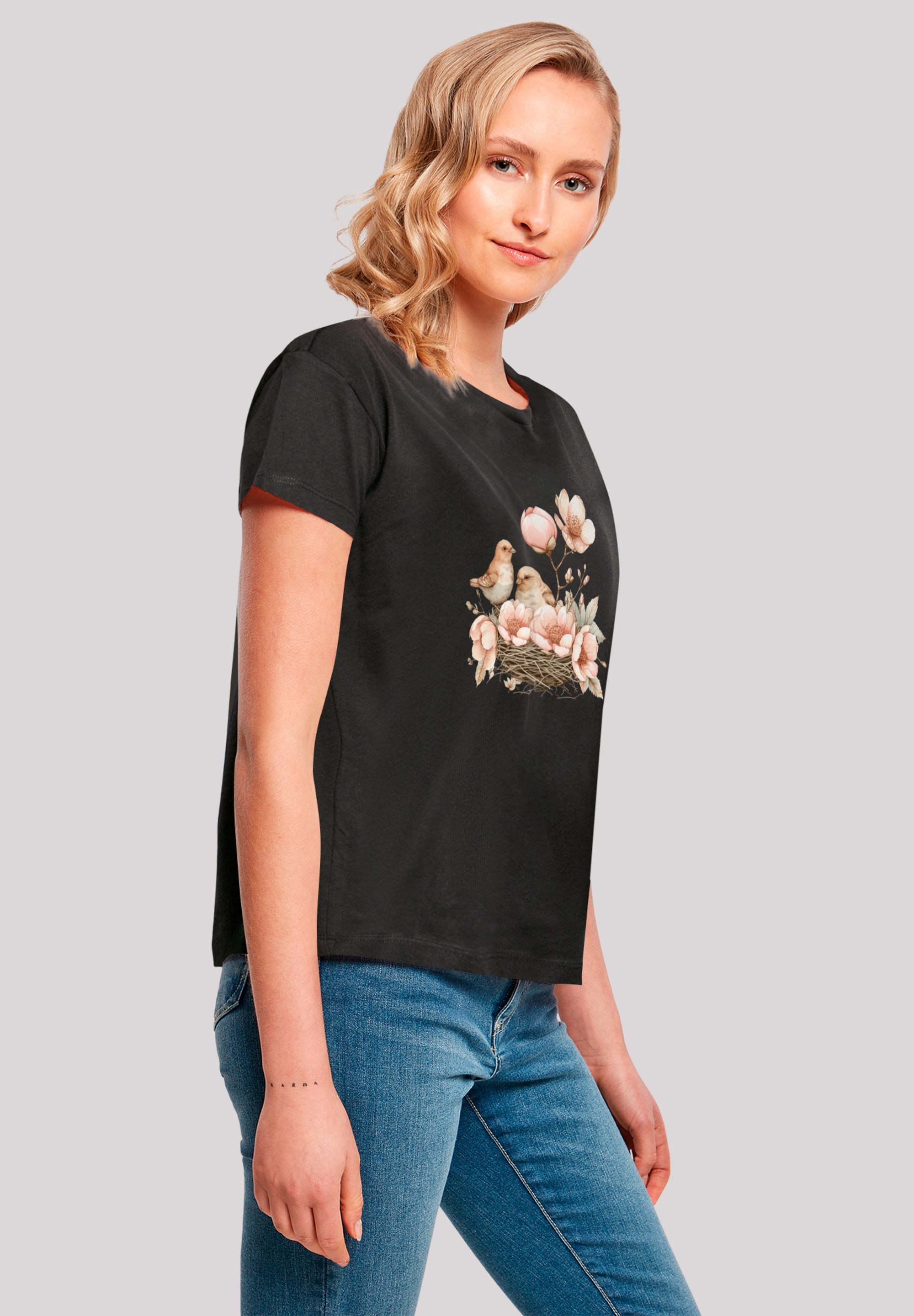 F4NT4STIC T-Shirt »Vogelnest Blumen«, Premium Qualität