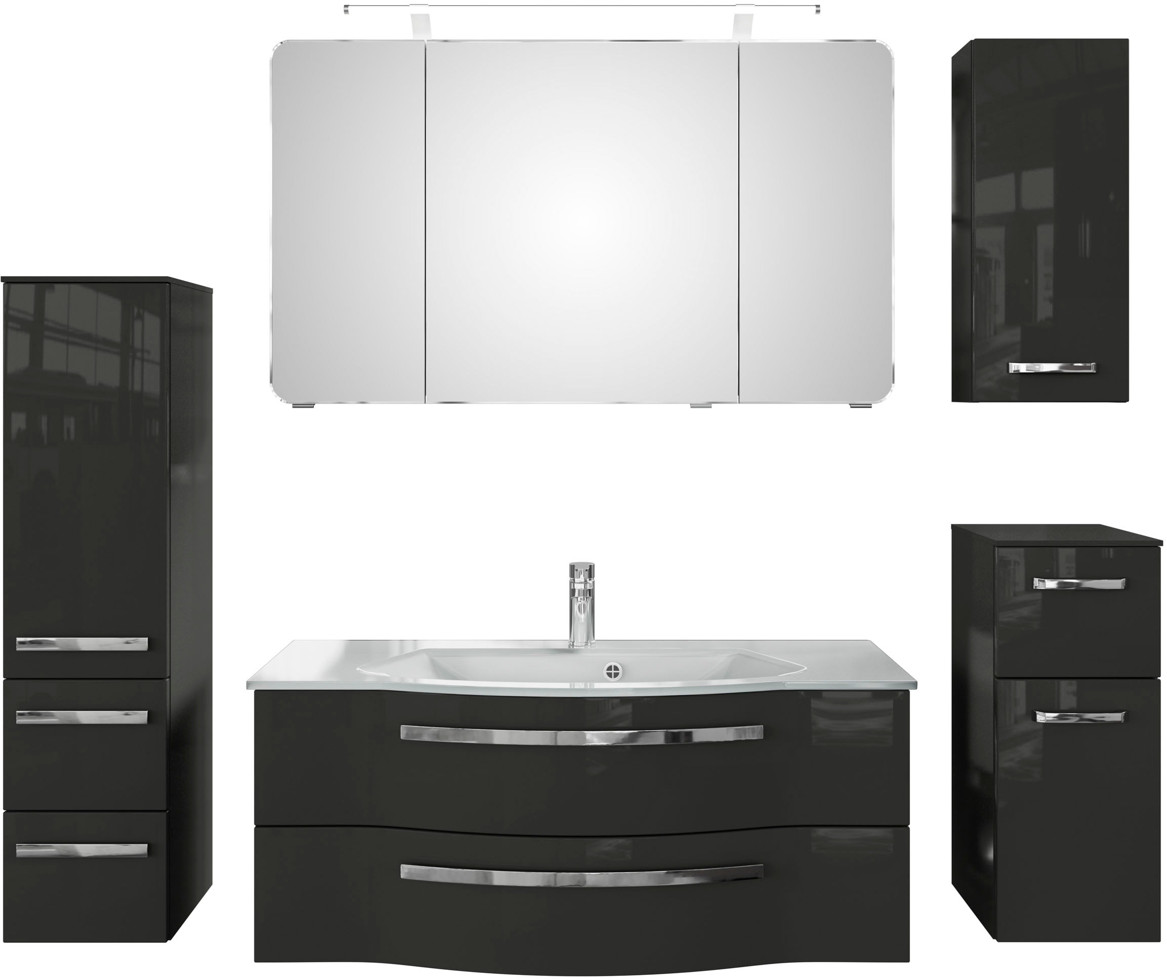 Saphir Badmöbel-Set "Serie 4005, vormontiert, Glaswaschbecken, Spiegelschra günstig online kaufen