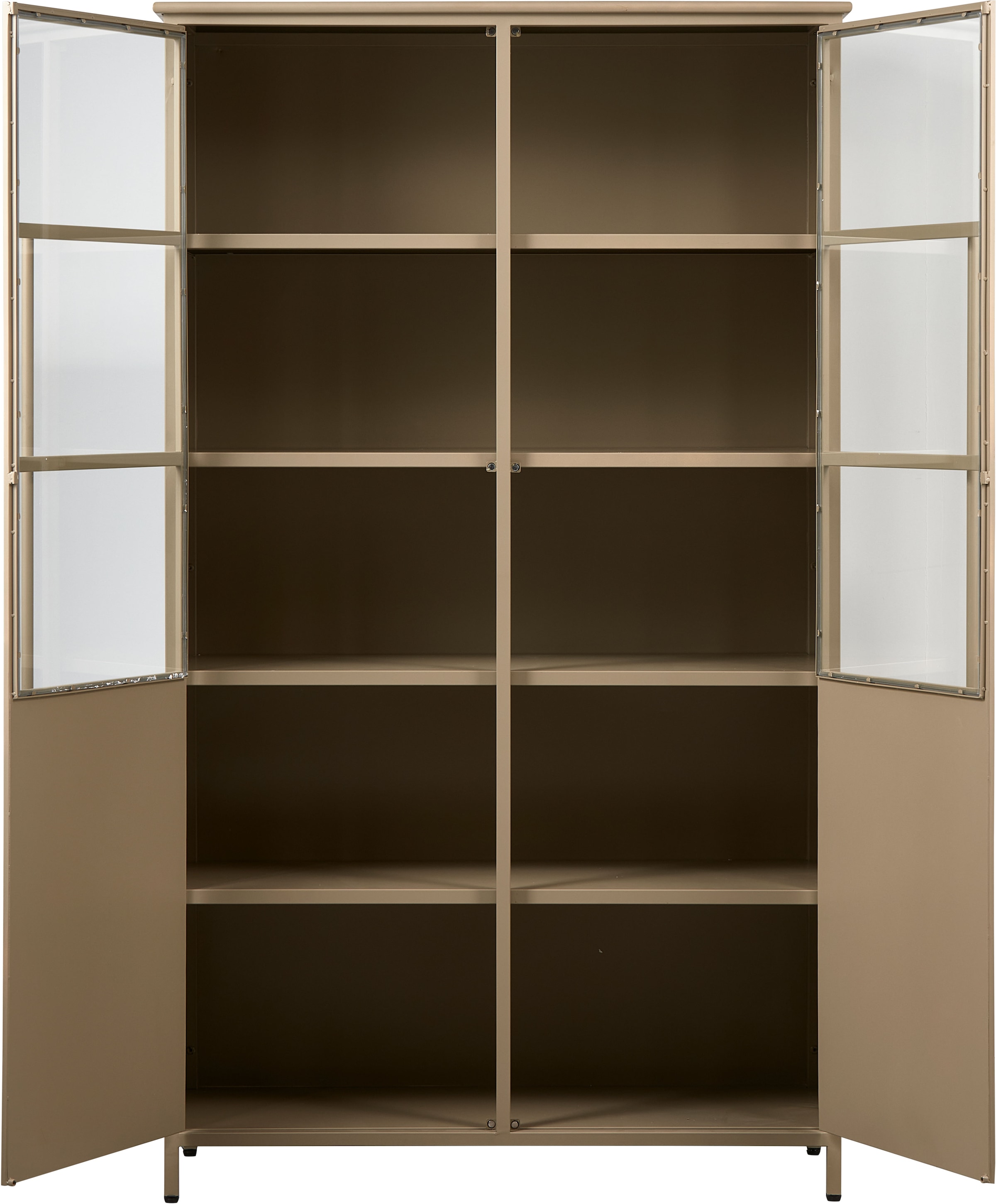 WOOOD Vitrine »WOOOD EXHIBIT VITRINE SCHRANK METALL KHAKI« Ausstellungsvitrine Exhibit, mattes Schwarzmetall, 4 stabile Regale