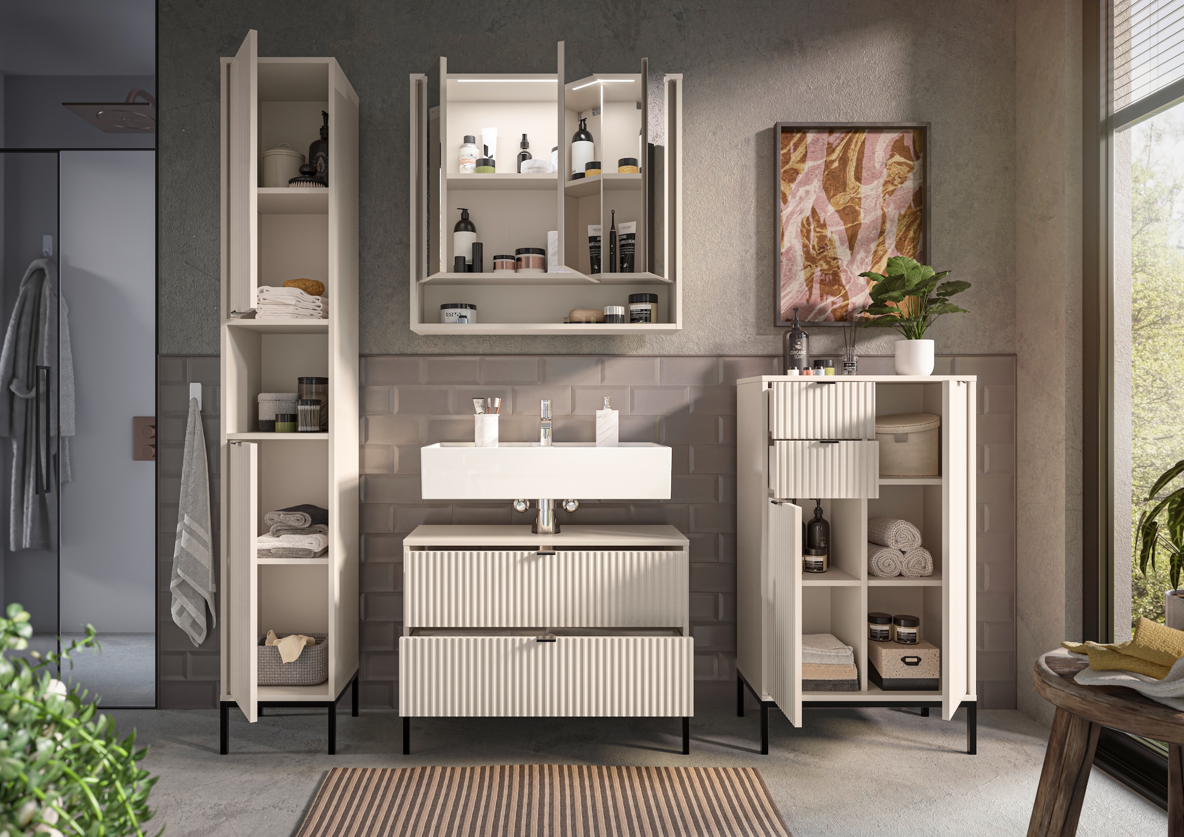 BASIC by Balculina Spiegelschrank »Lucera BxHxT 80x75x20 cm« 1 Stk. tlg. Breite 80cm, LED-Beleuchtung kaltweiß