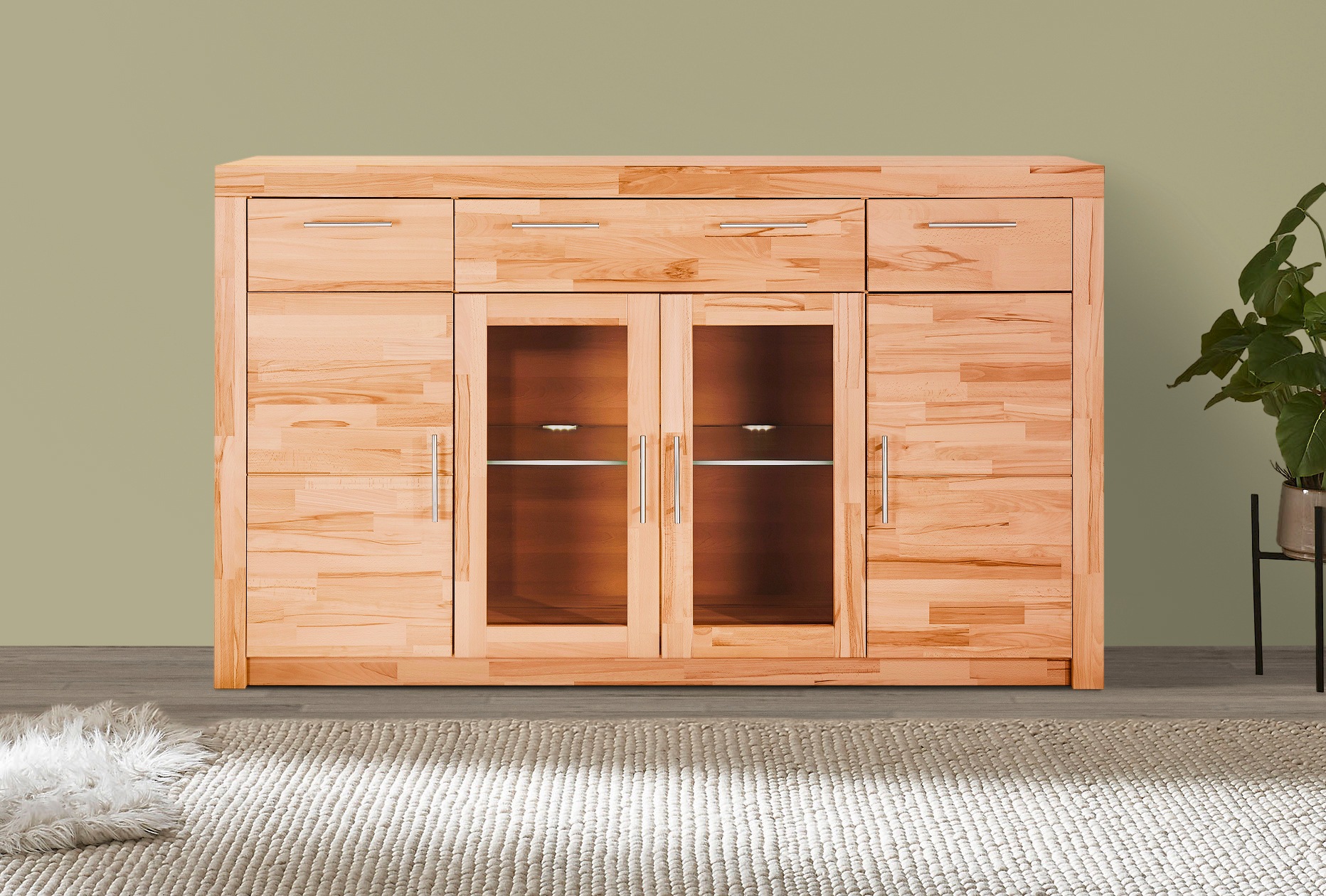 VOGL Möbelfabrik Highboard "Toronto", opt. Glastüren, teilmassiv, Rahmenopt günstig online kaufen