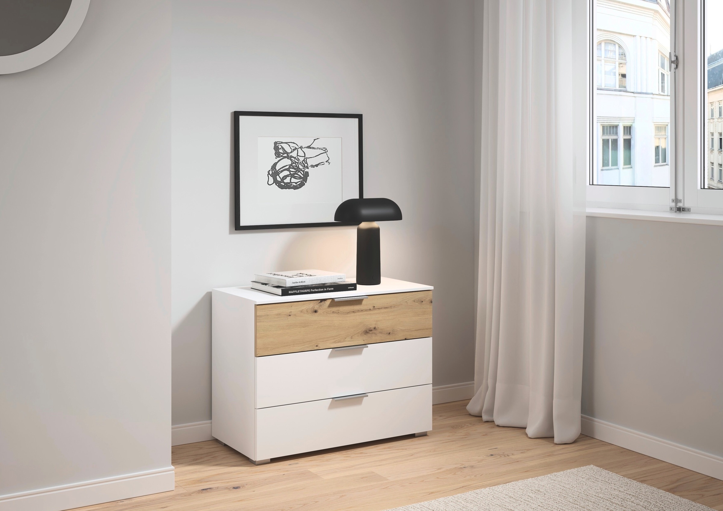Preisvergleich für OTTO home Schubkastenkommode Kommode Sideboard Schubladenkommode Schlafzimmerkommode ASTANA Breite 80 cm / Höhe 61 cm, mit, BxHxT 80x42x61 cm, in der Farbe Weiss, aus Holzwerkstoff