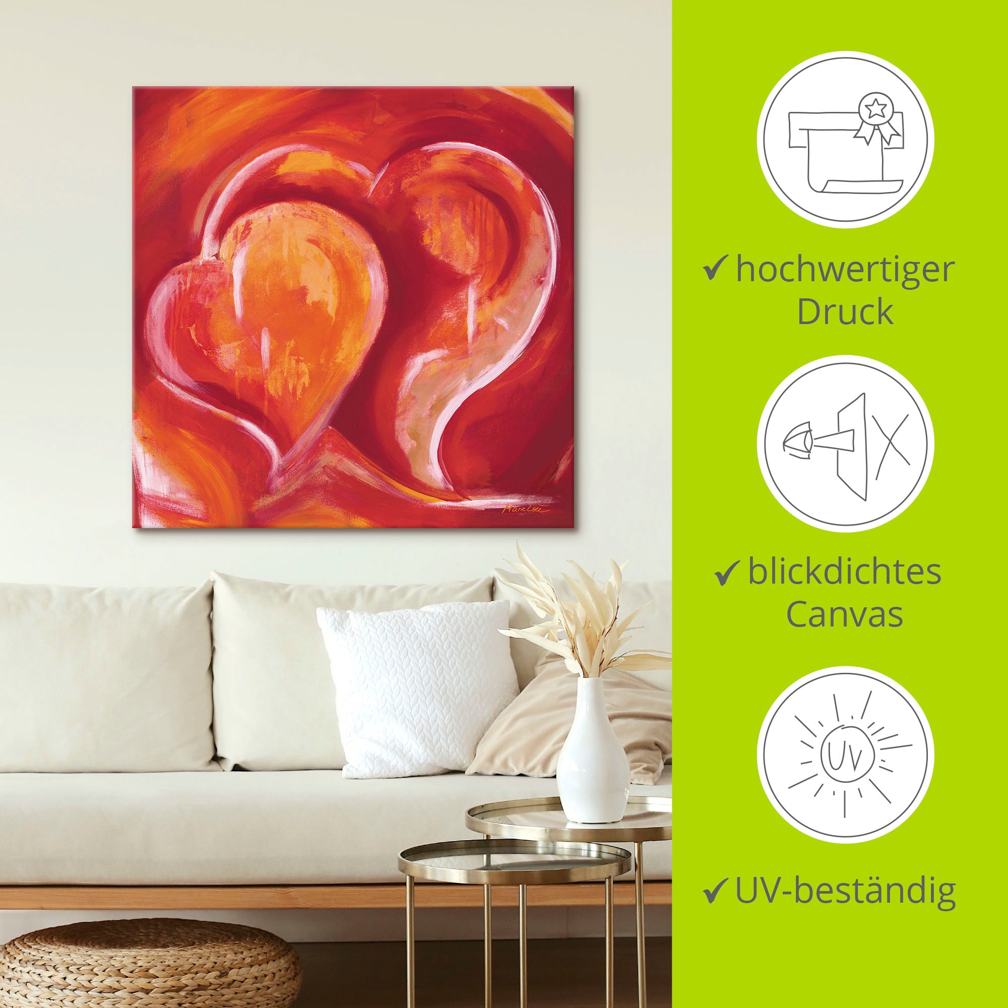 Artland Wandbild »Abstrakte Herzen - Rot«, Herzbilder, (1 St.), als Leinwandbild, Poster in verschied. Größen