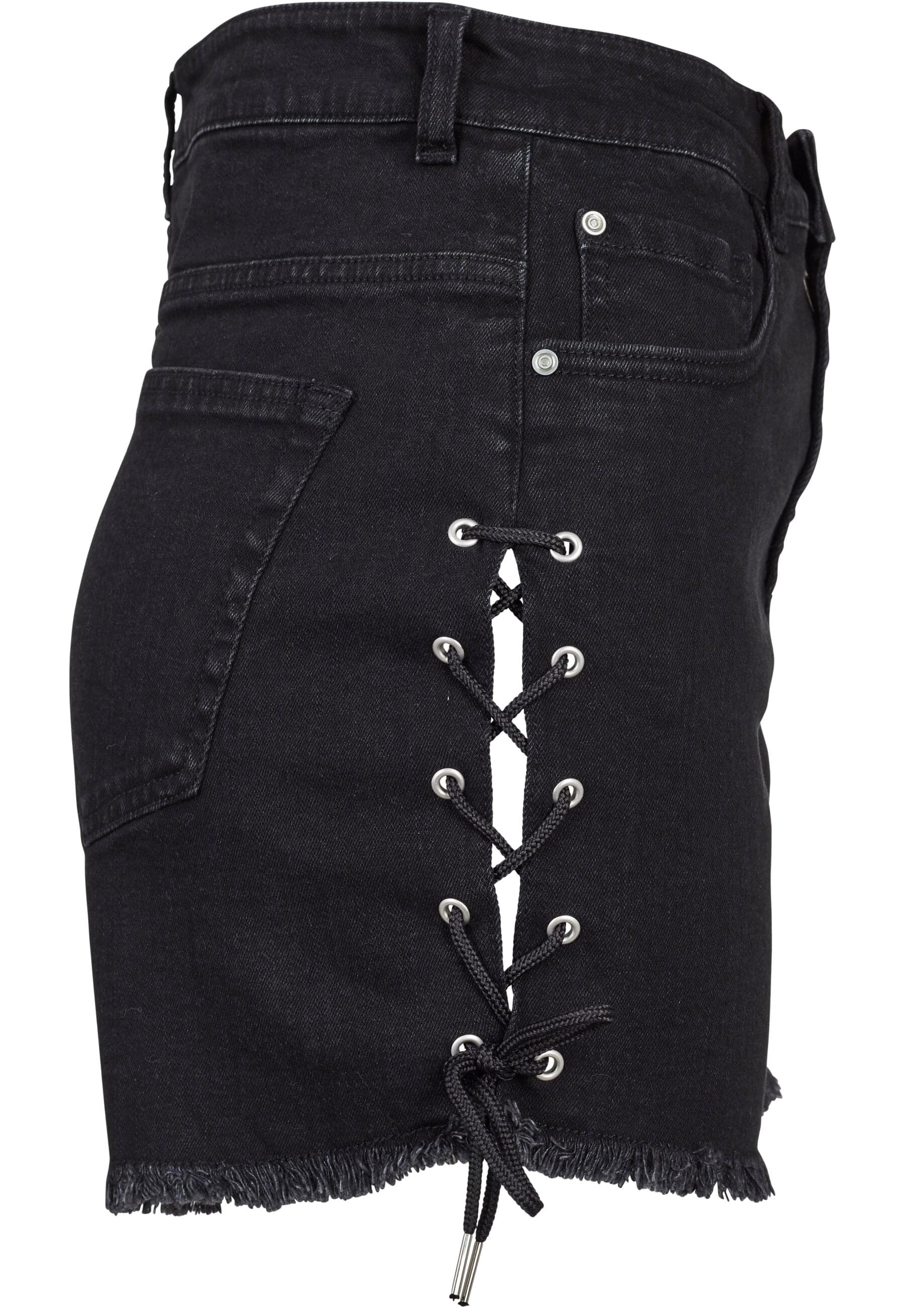 URBAN CLASSICS Stoffhose »Urban Classics Damen Ladies Highwaist Denim Lace Up Shorts«, (1 tlg.)