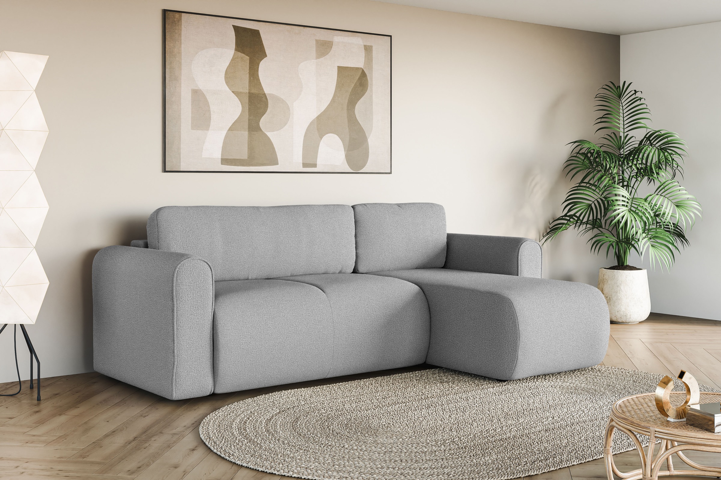 INOSIGN Ecksofa »Zacharia wahlweise Schlafsofa mit Bettkasten, B/T/H 250/166/86 cm«, L-Form mit Wellenunterfederung, Recamiere beidseitig montierbar