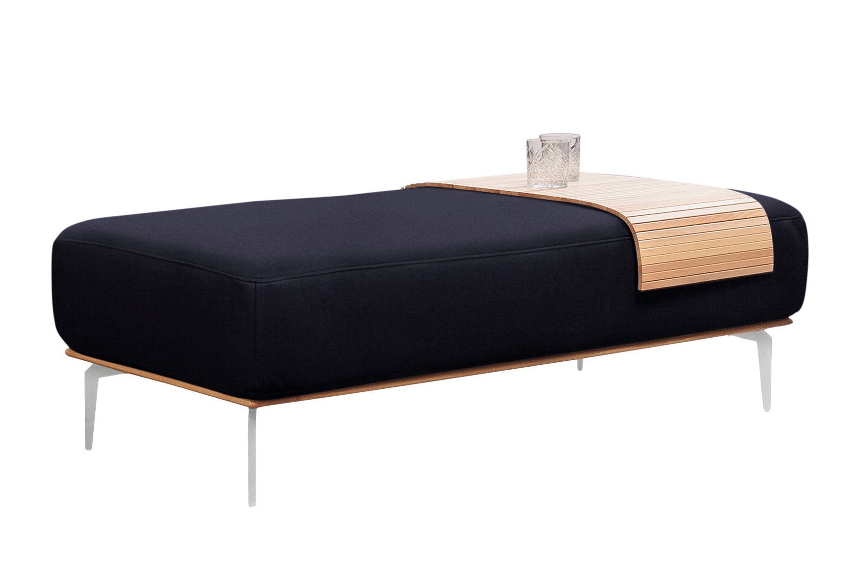 W.SCHILLIG Polsterhocker »run«, mit elegantem Holzsockel, Füße in Chrom glänzend, Breite 150 cm
