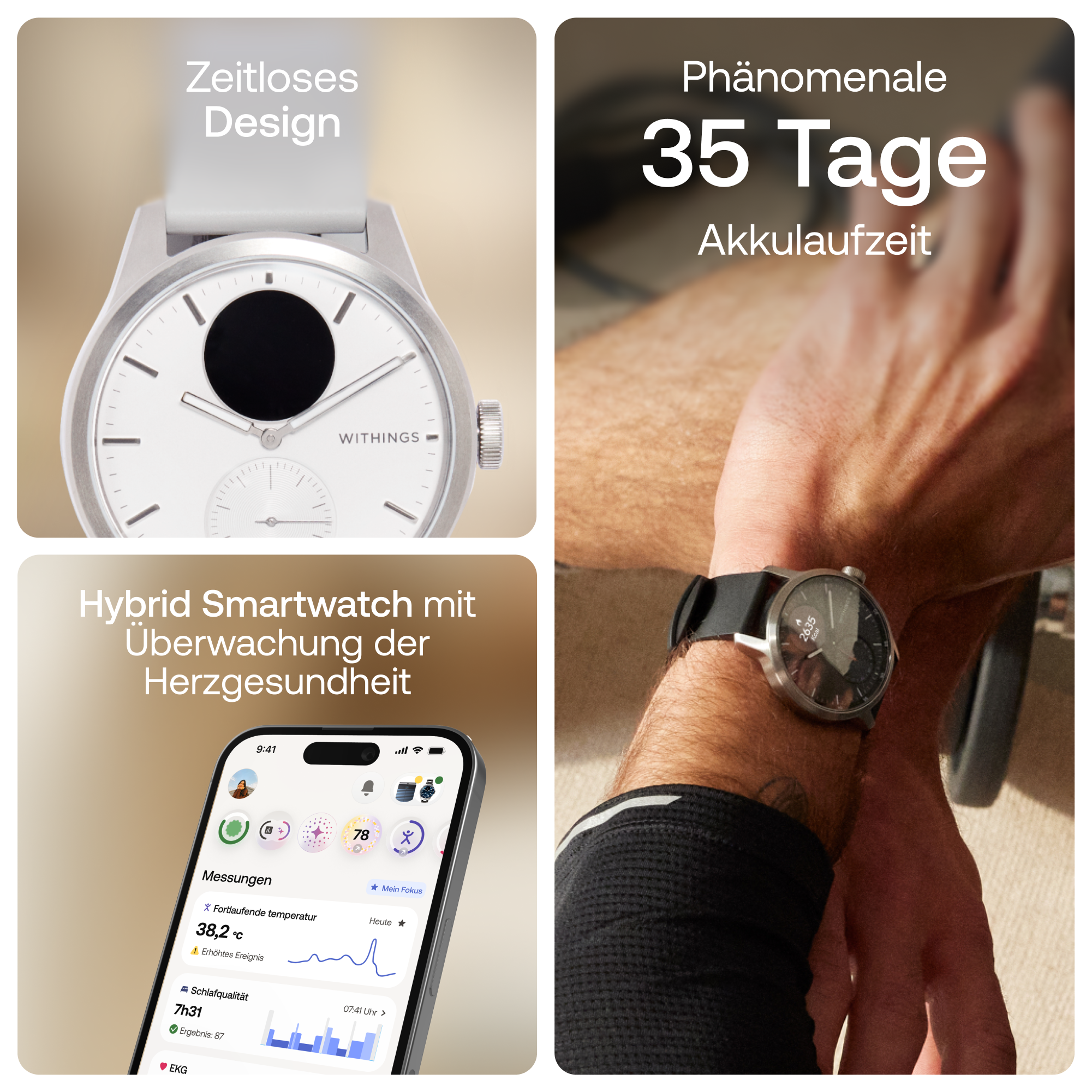 Withings Smartwatch »ScanWatch 2 42mm, hybrid, Akku bis 35 Tage, 50 M Wasserdicht« ( ) HealthSenseOS