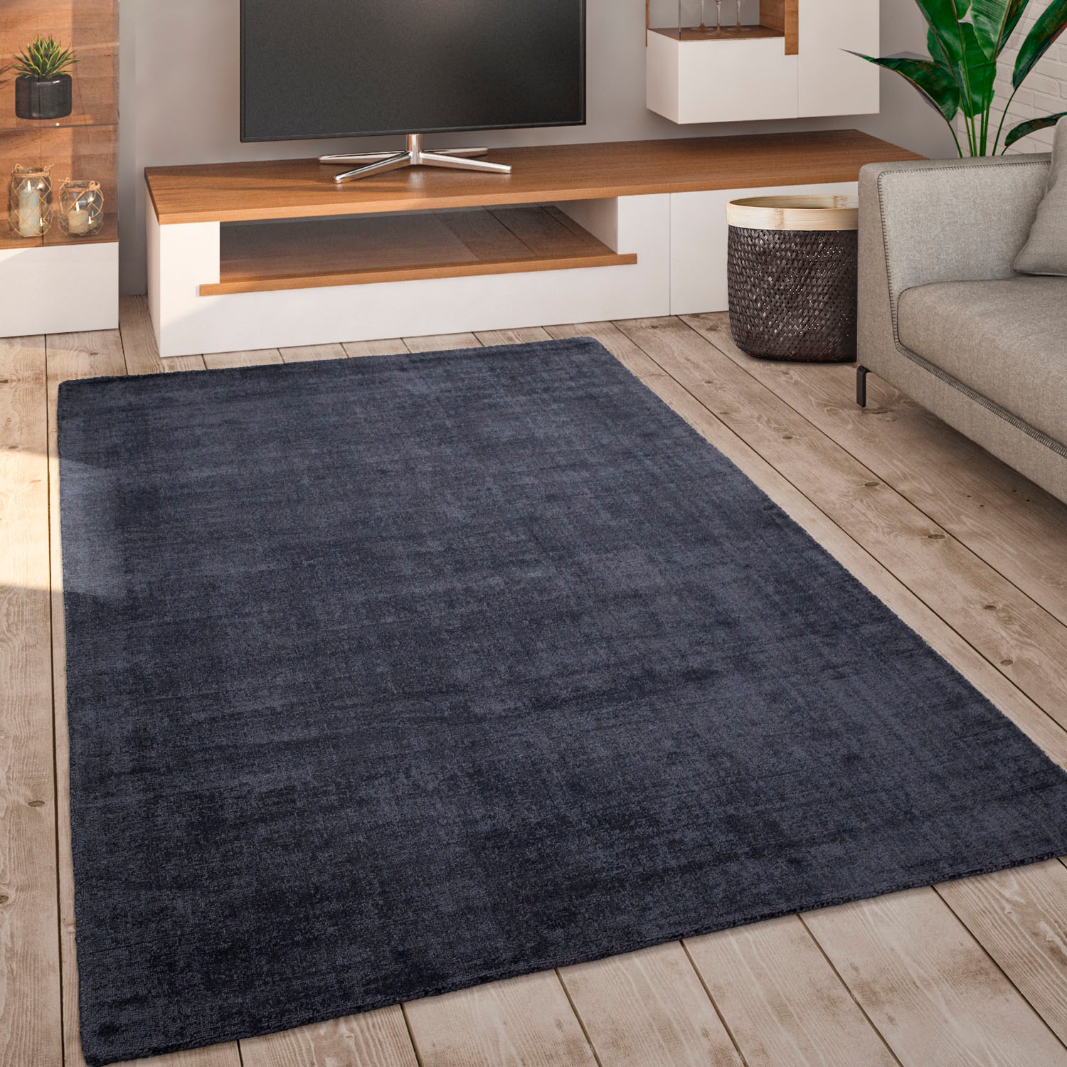 Paco Home Teppich »Randers 578«, rechteckig, 14 mm Höhe, Kurzflor, Handweb Teppich, Uni-Farben, handgewebt