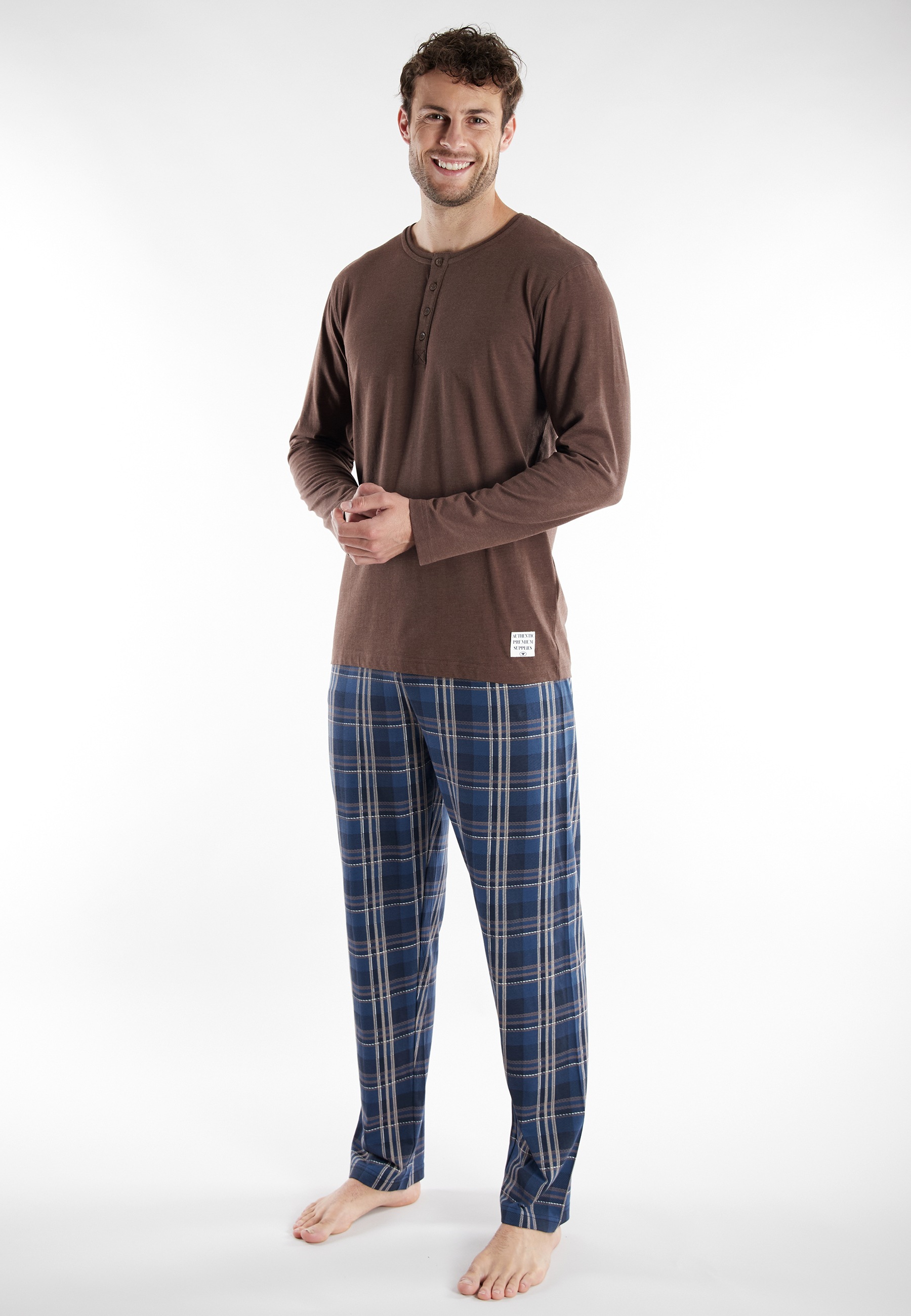 TOM TAILOR Schlafanzug "Rhodos", 2 Stk. karierte Hose, lange Ärmel, Cotton- günstig online kaufen