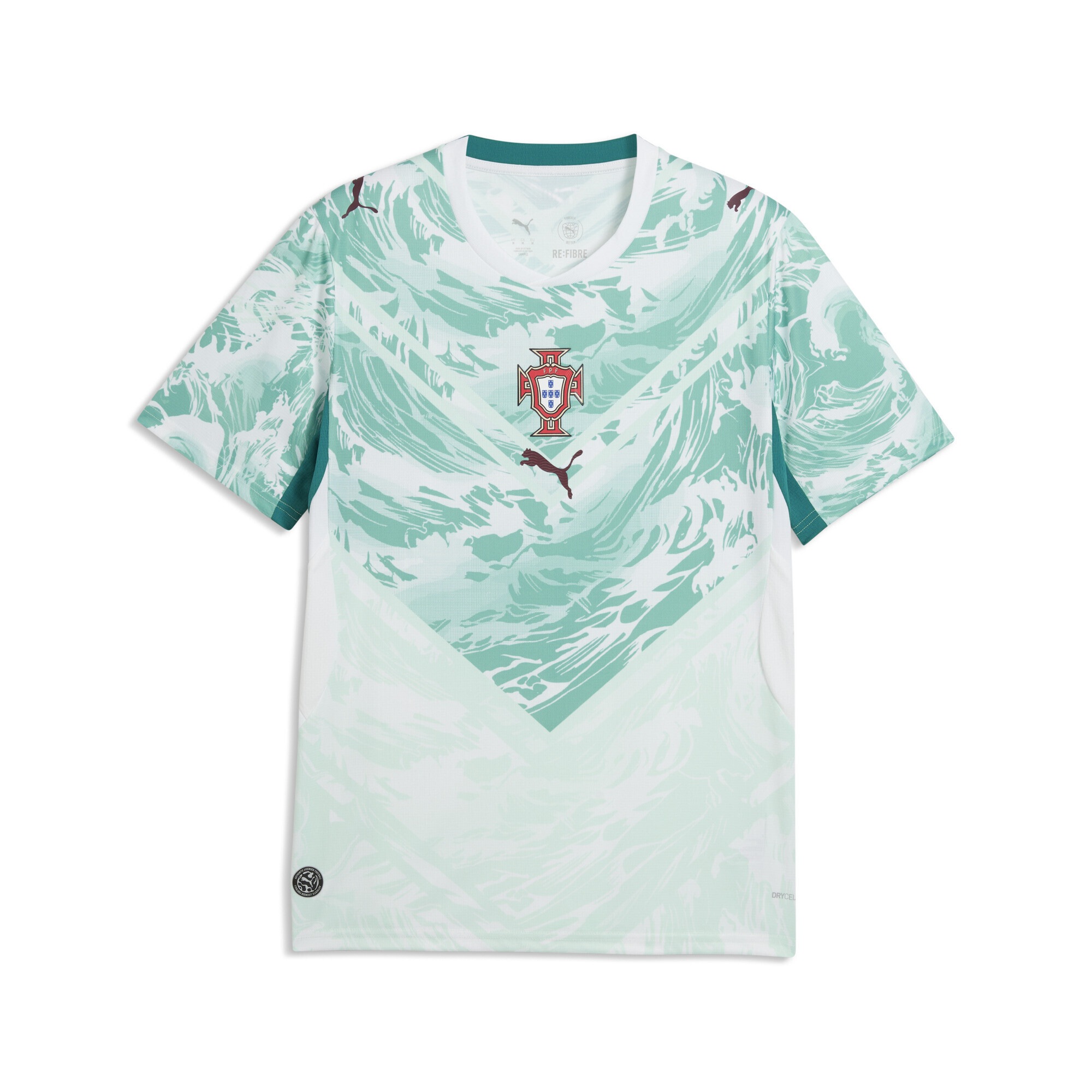Trainingsshirt PUMA "Portugal Auswärtstrikot Herren", Damen, Gr. XXL, weiß grün lagoon, Obermaterial: 100% Polyester; Rippe: 100% Polyester; Einsatz: 100% Polyester, clean, regular fit, Rundhals, Shirts