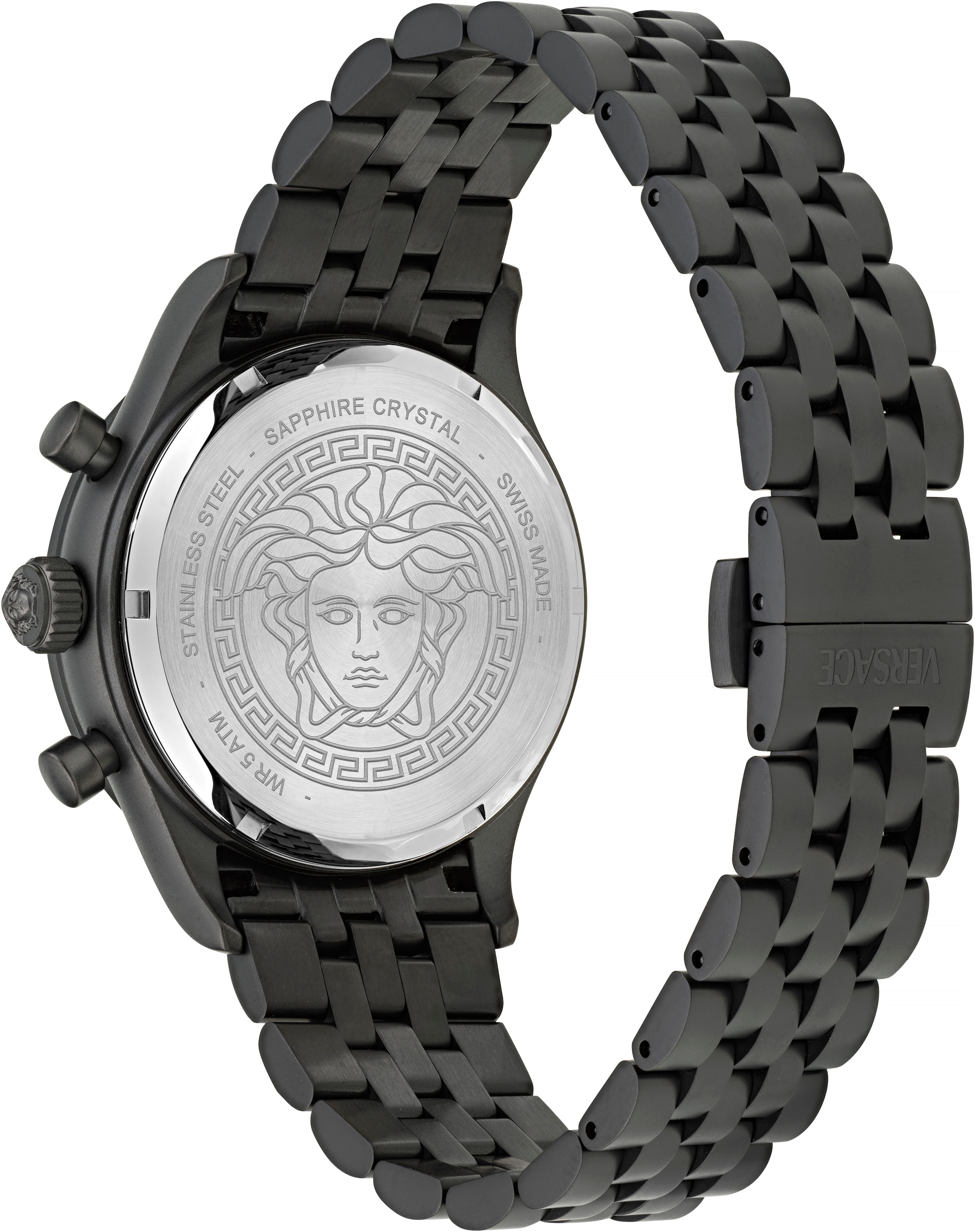 Versace Chronograph »HELLENYIUM CHRONO PETITE«, Quarzuhr, Armbanduhr, Herrenuhr,Swiss Made,Edelstahlband,Stoppfunktion