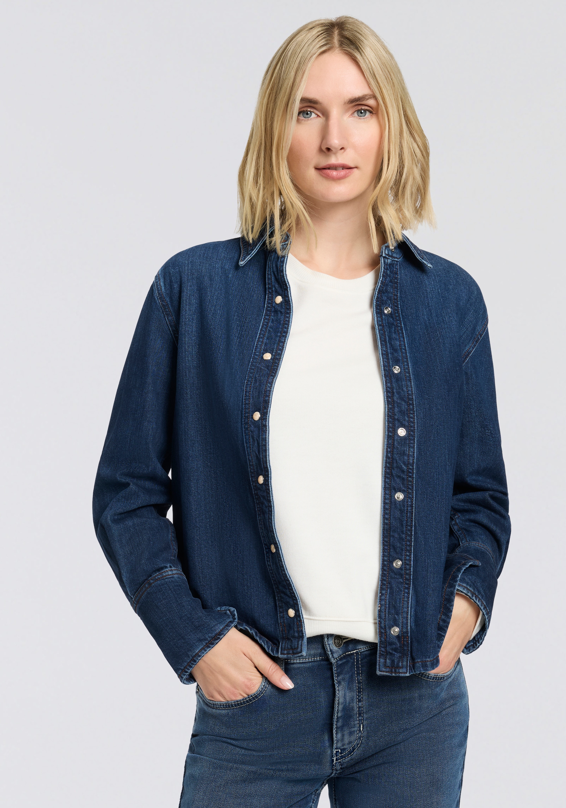BOSS ORANGE Hemdbluse "Shirt Premium Damenmode", Regular Fit, Denim günstig online kaufen