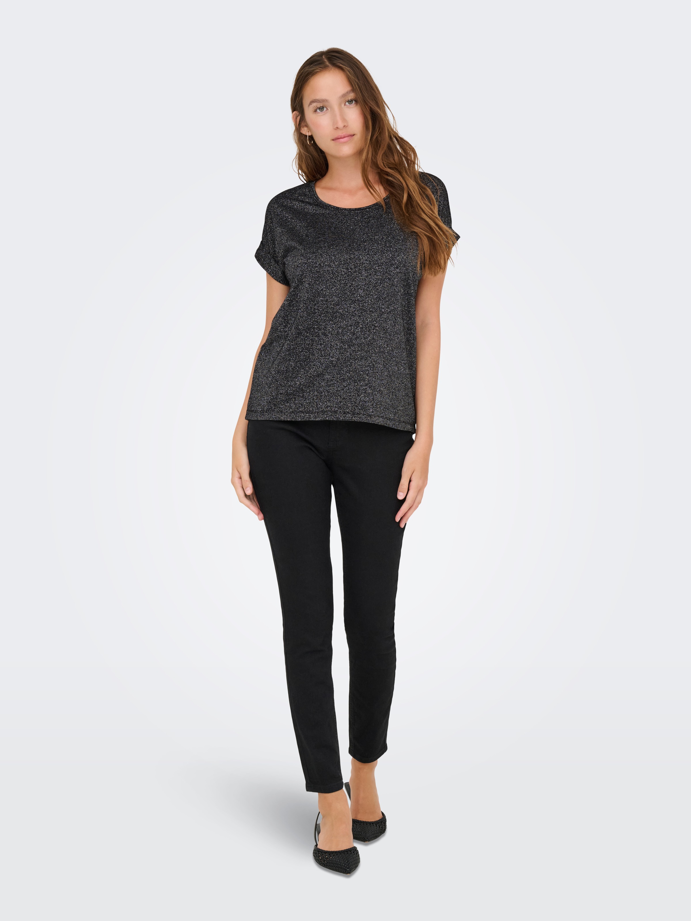 ONLY Kurzarmshirt »ONLMOSTER GLITTER S/S TOP NOOS JRS«, mit Glitzerdetail