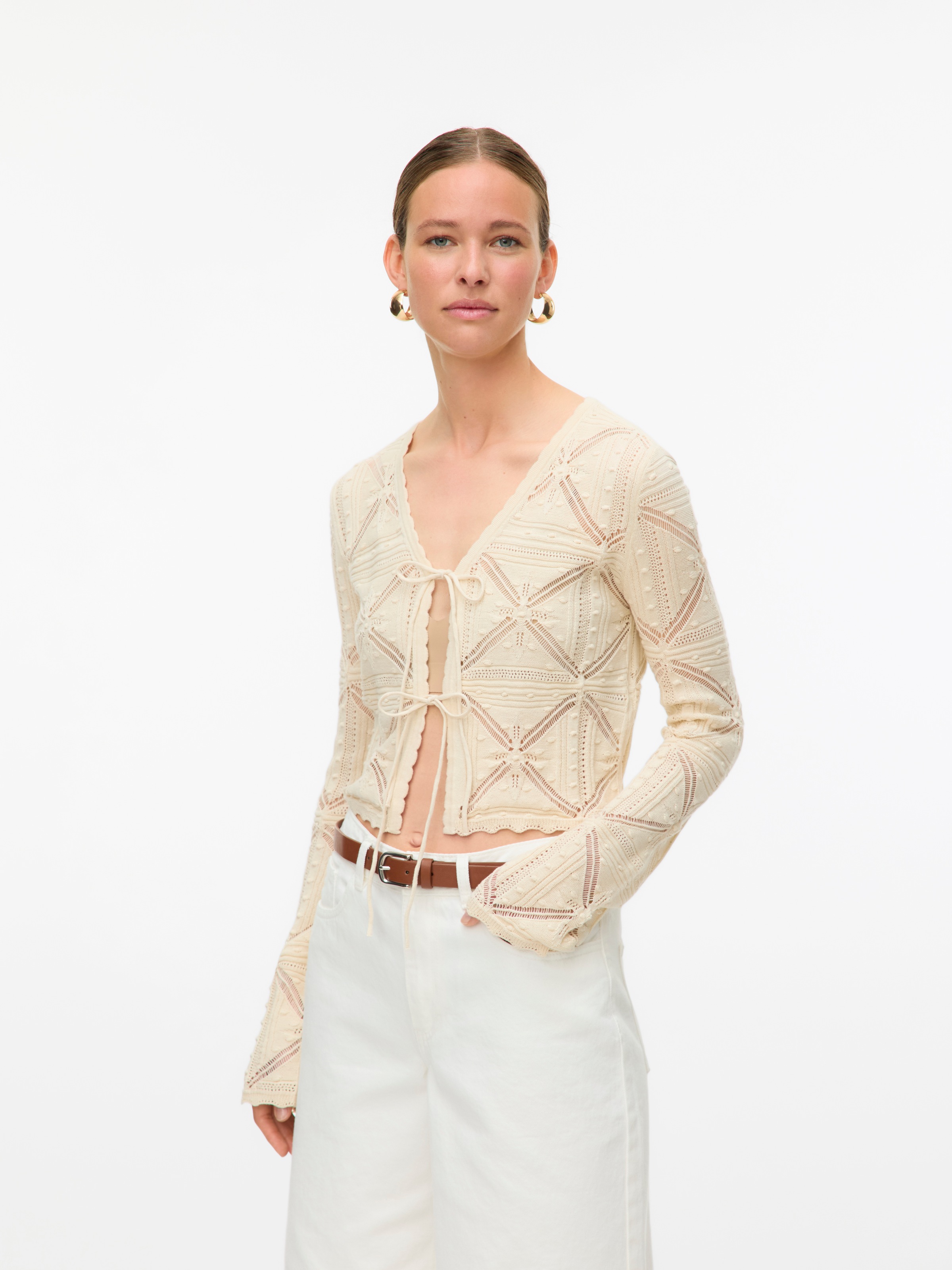 Vero Moda Strickjacke "VMLOLA LS V-NECK BOW CARDIGAN NOOS" Baumwolle, regul günstig online kaufen