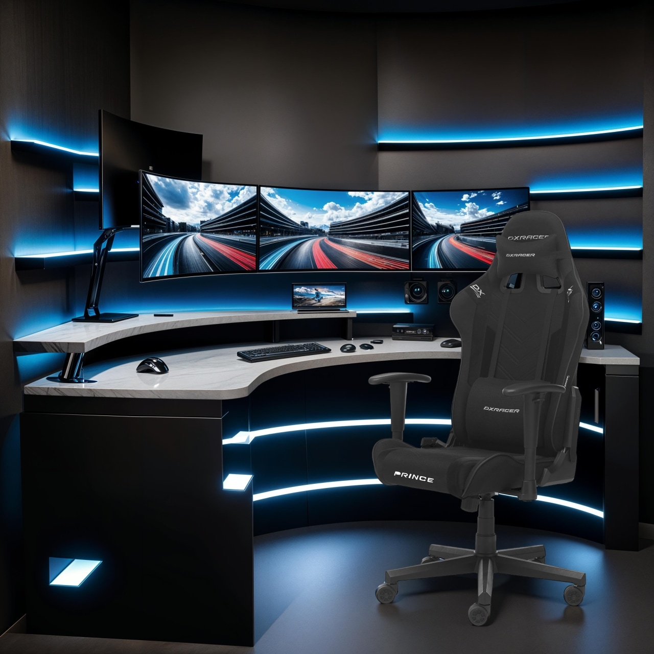 MCA furniture Gaming-Stuhl »DX Racer Prince Gamingchair«, (Set), 1 St., Stoff, Gaming,Racing,Design,Lordose,Kissen,Armlehne,drehbar,verstellbar