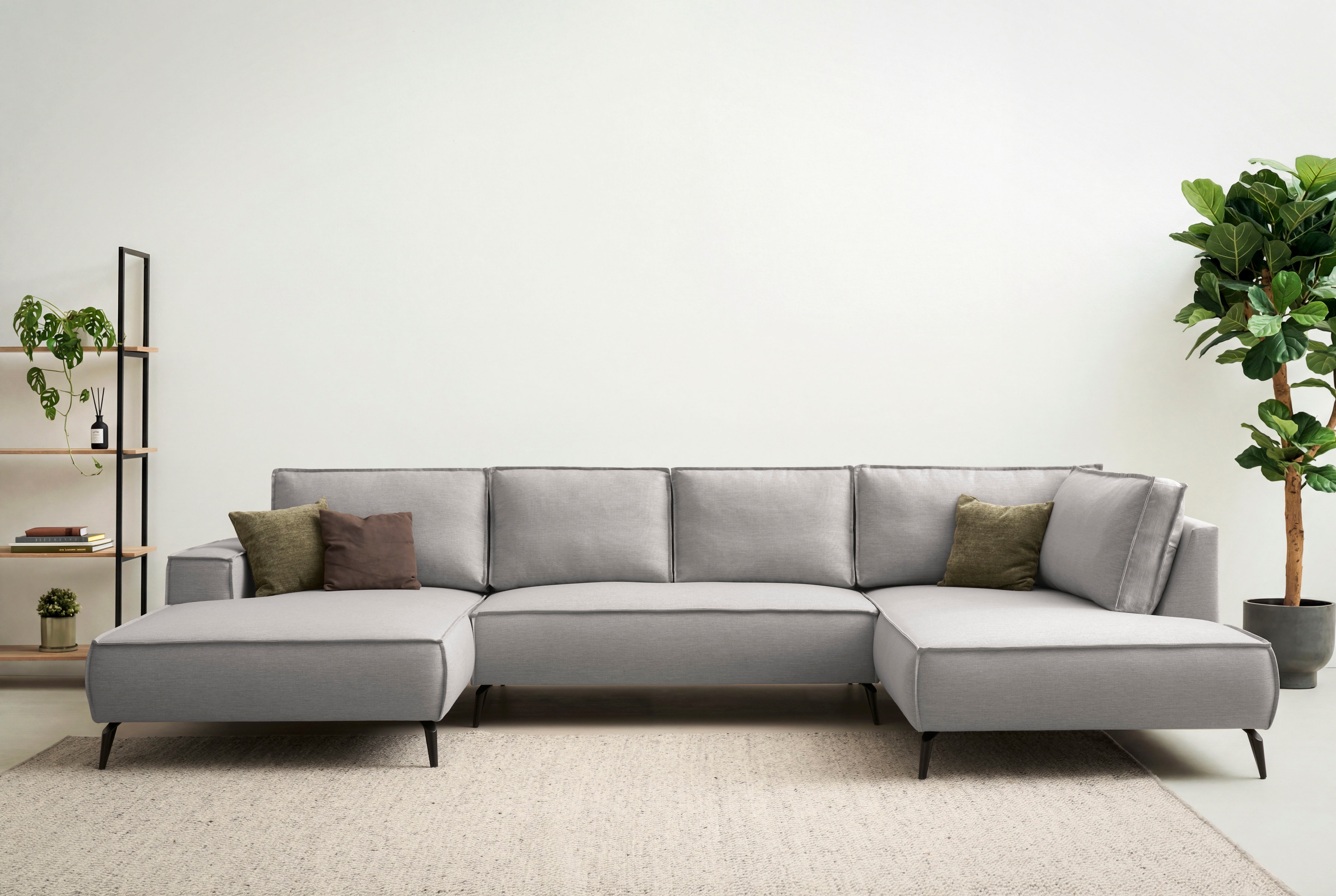 OTTO home Wohnlandschaft "TVINNU Leinenoptik, 354 cm" Recamiere rechts/links, schwarze Metallfüße, bequeme Sitz-/Liegefläche