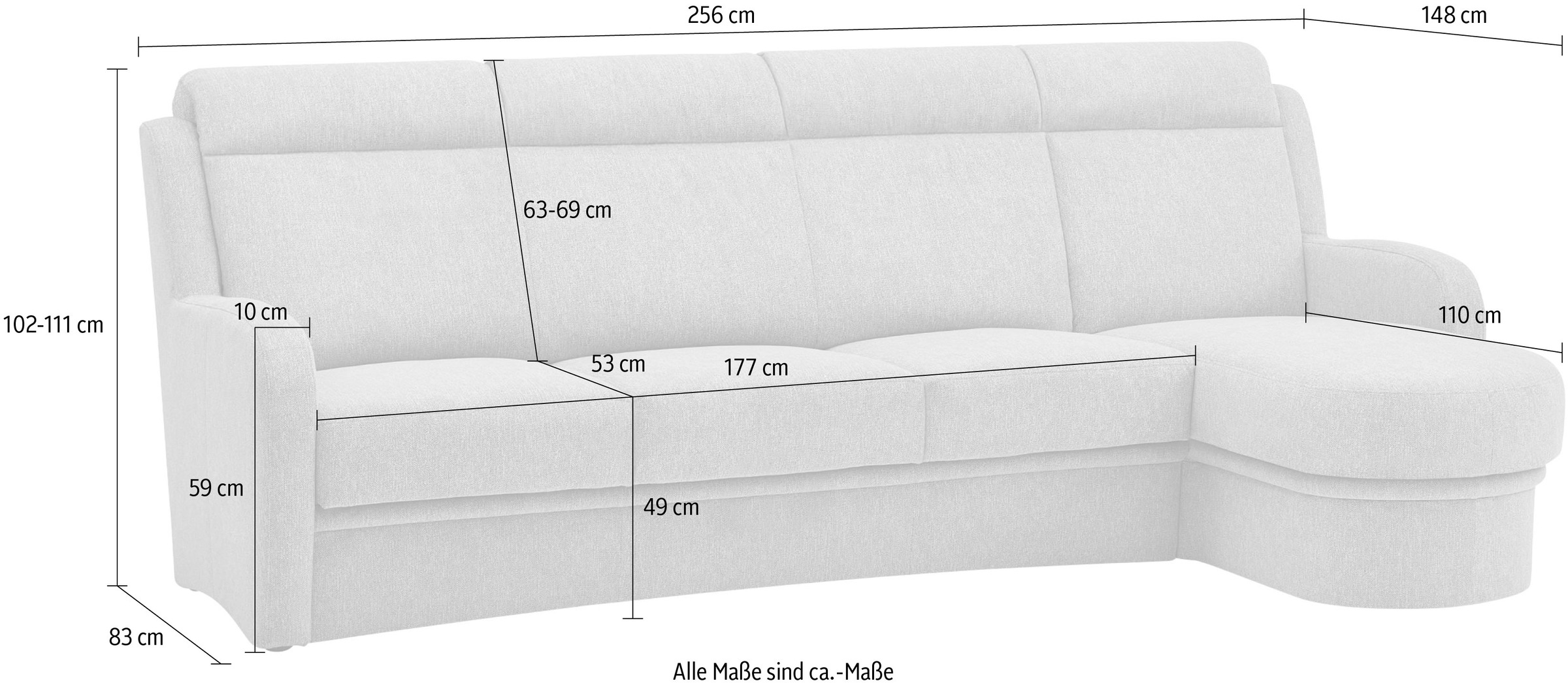 VILLA BECK Ecksofa »Varese L-Form«, (2 St.), Kopfteilverstellung, wahlweise mit Sitzvorzug, in Sitzhöhe 49 cm