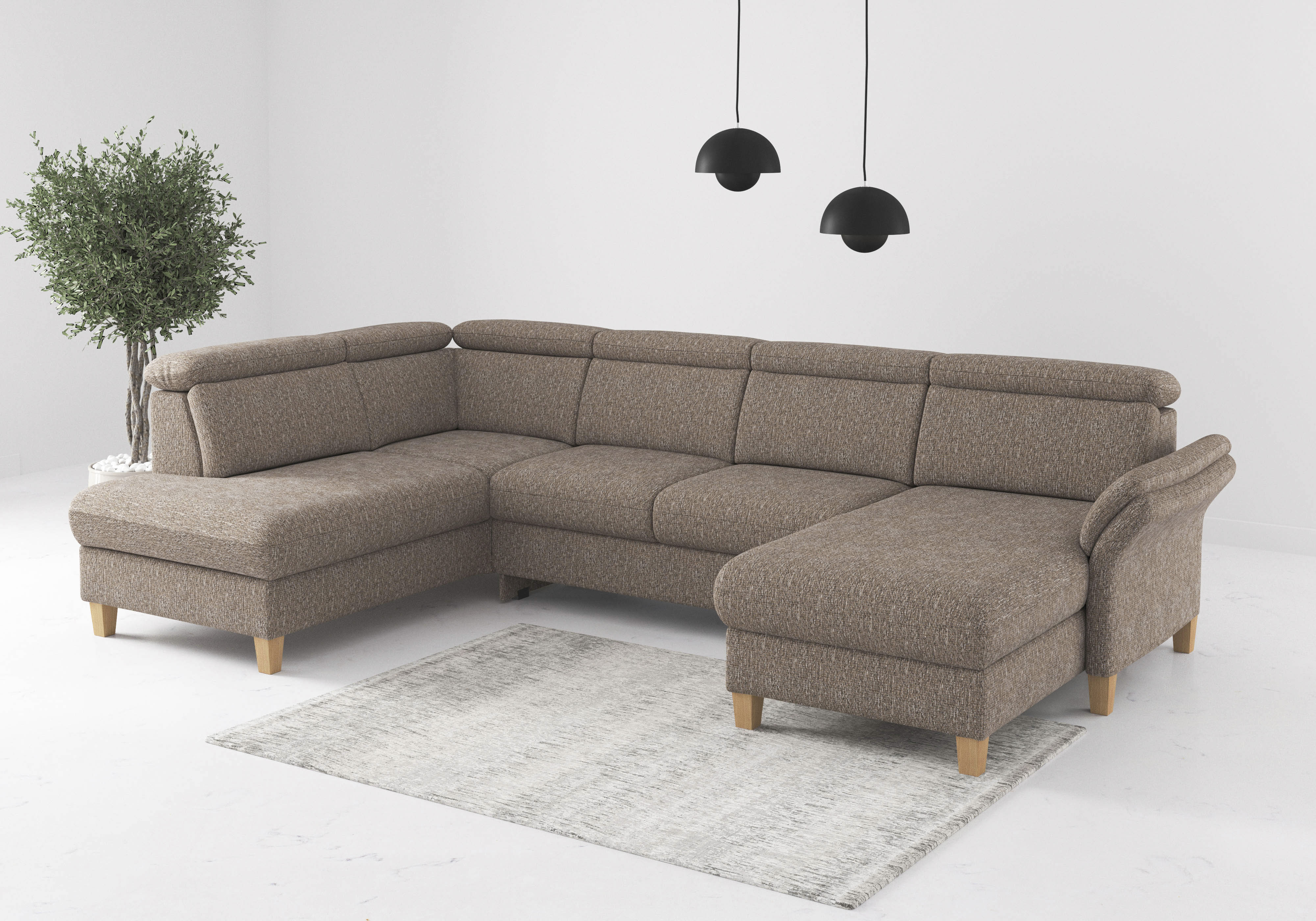 OTTO home Wohnlandschaft "Glendale, U-Form" inkl. Kopfteilverstellung, wahlweise mit Vorziehsitz und Bettkasten