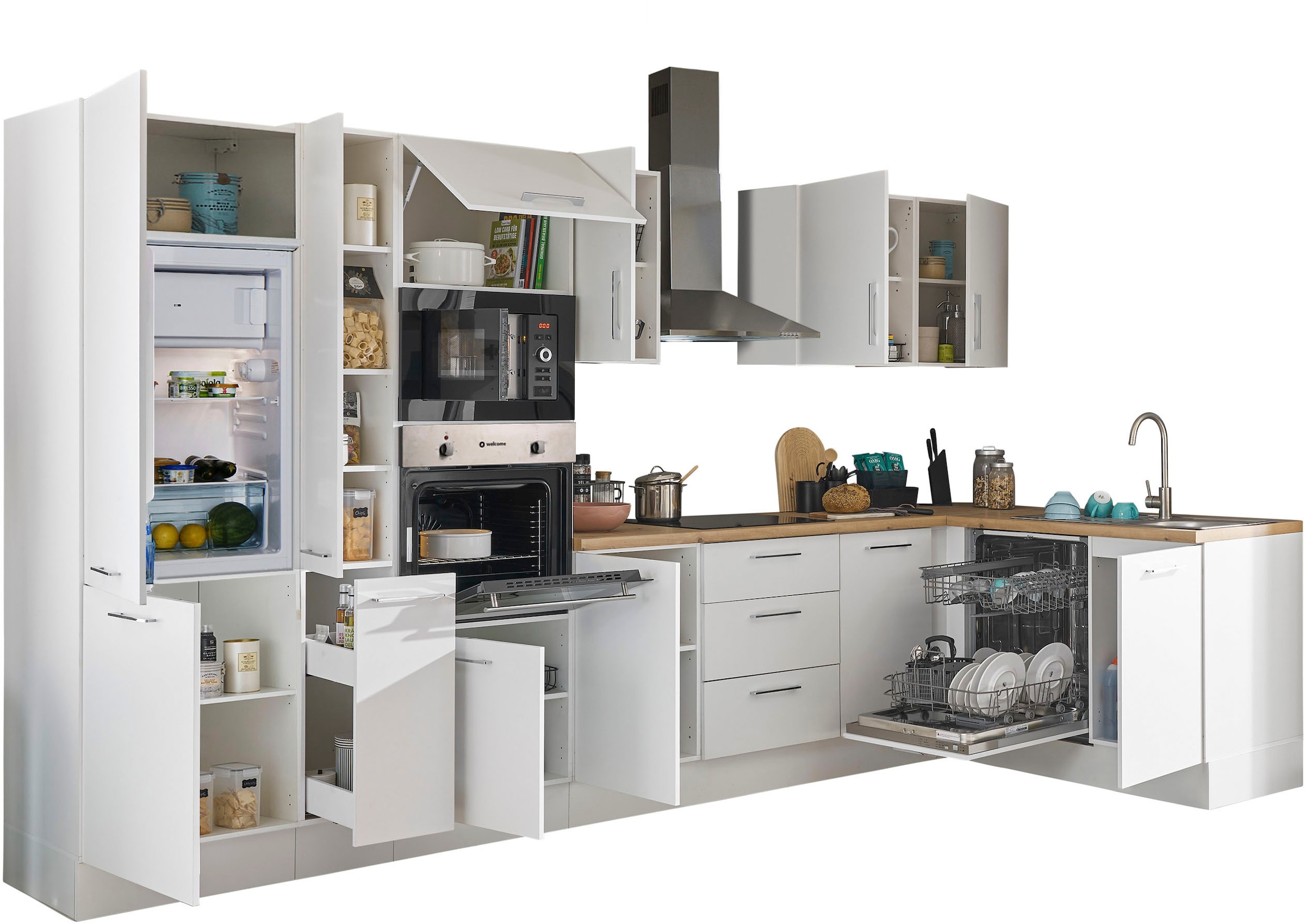 BASIC by Balculina Winkelküche »Turin«, Stellbreite 370x175 cm, wahlweise mit E-Geräten