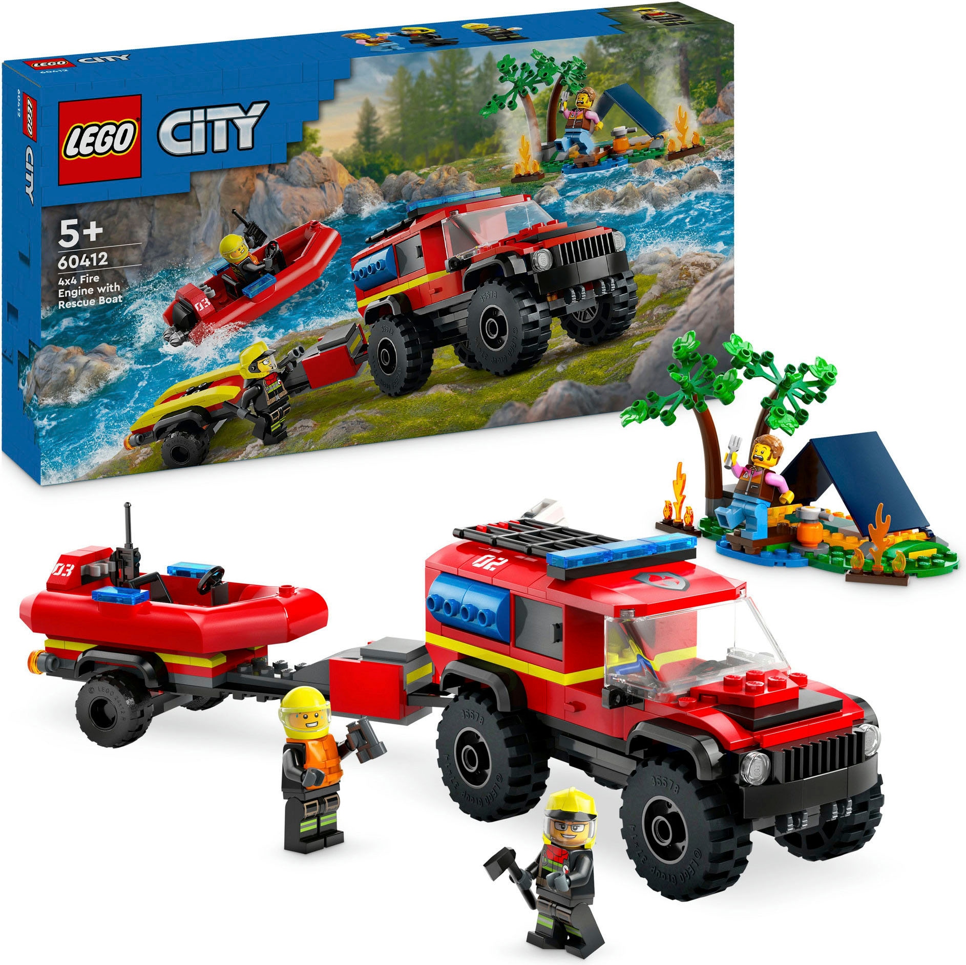 Konstruktionsspielsteine »Feuerwehrgeländewagen mit Rettungsboot (60412), LEGO City«,...