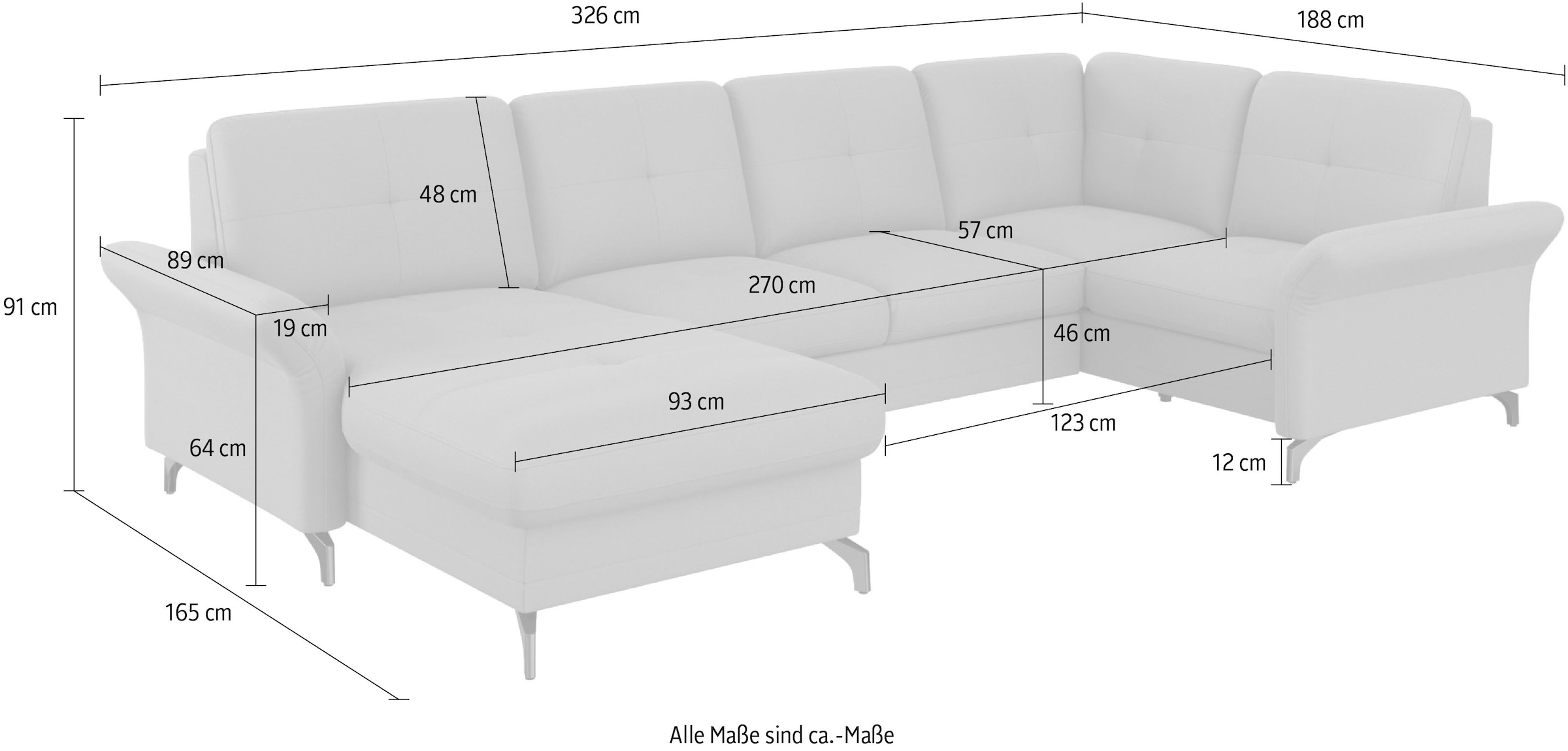 Places of Style Wohnlandschaft »Calando U-Form«, wahlweise mit Bettfunktion, Bettkasten und Armteilfunktion