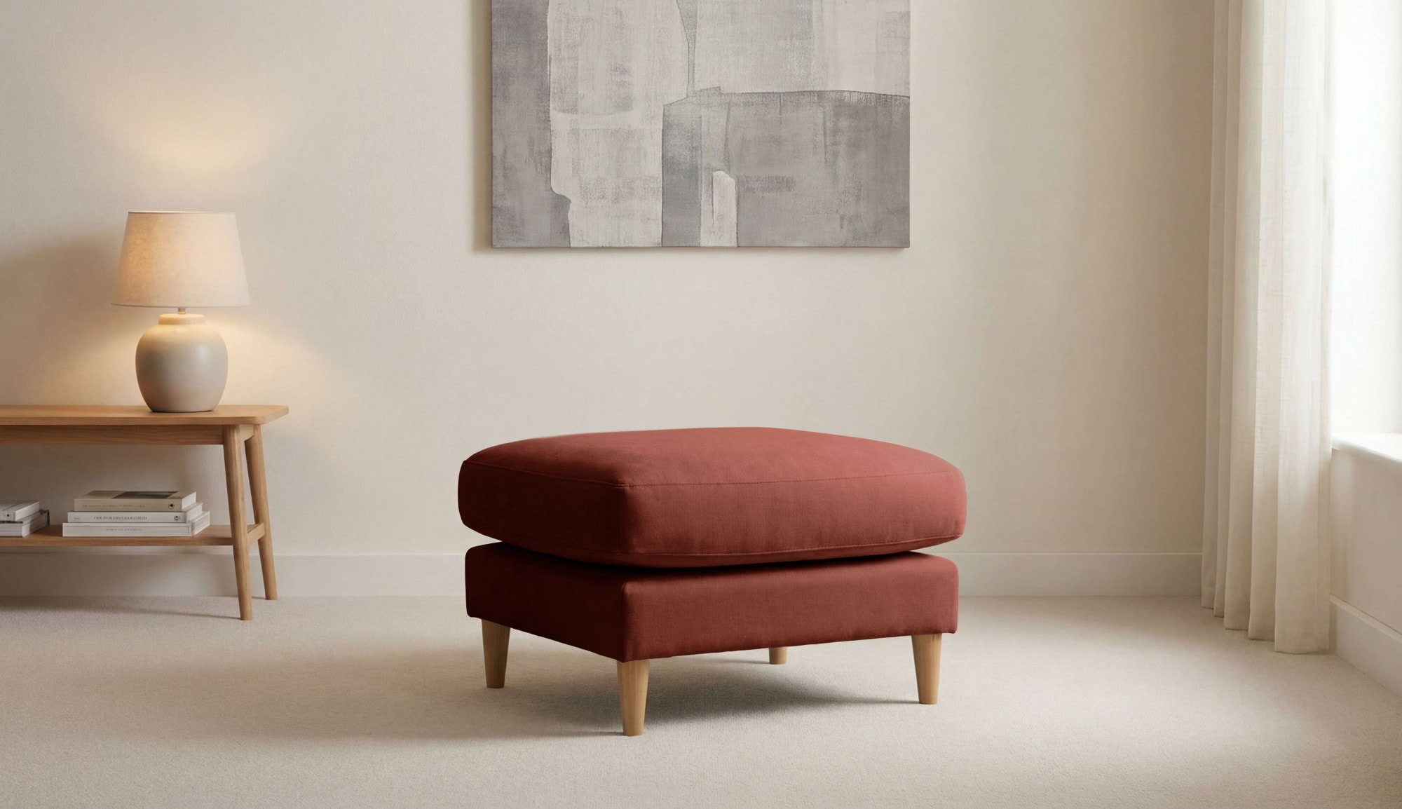 OTTO home Pouf "Finnian" Polsterhocker 70x70 cm, Chenille, Massivholzfüße