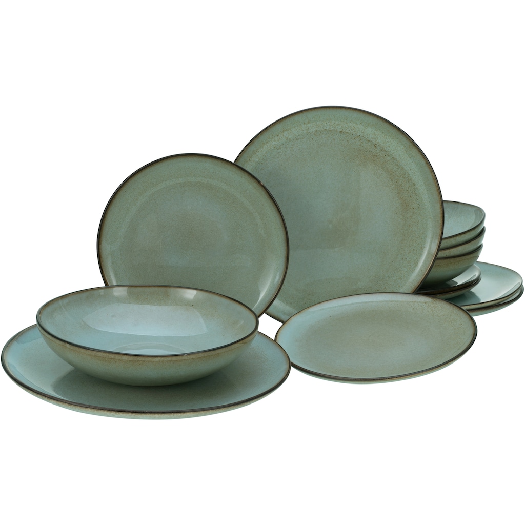 CreaTable Tafelservice »Geschirr-Set Stone Town«, (Set, 12 tlg., Teller Set für 4 Personen)