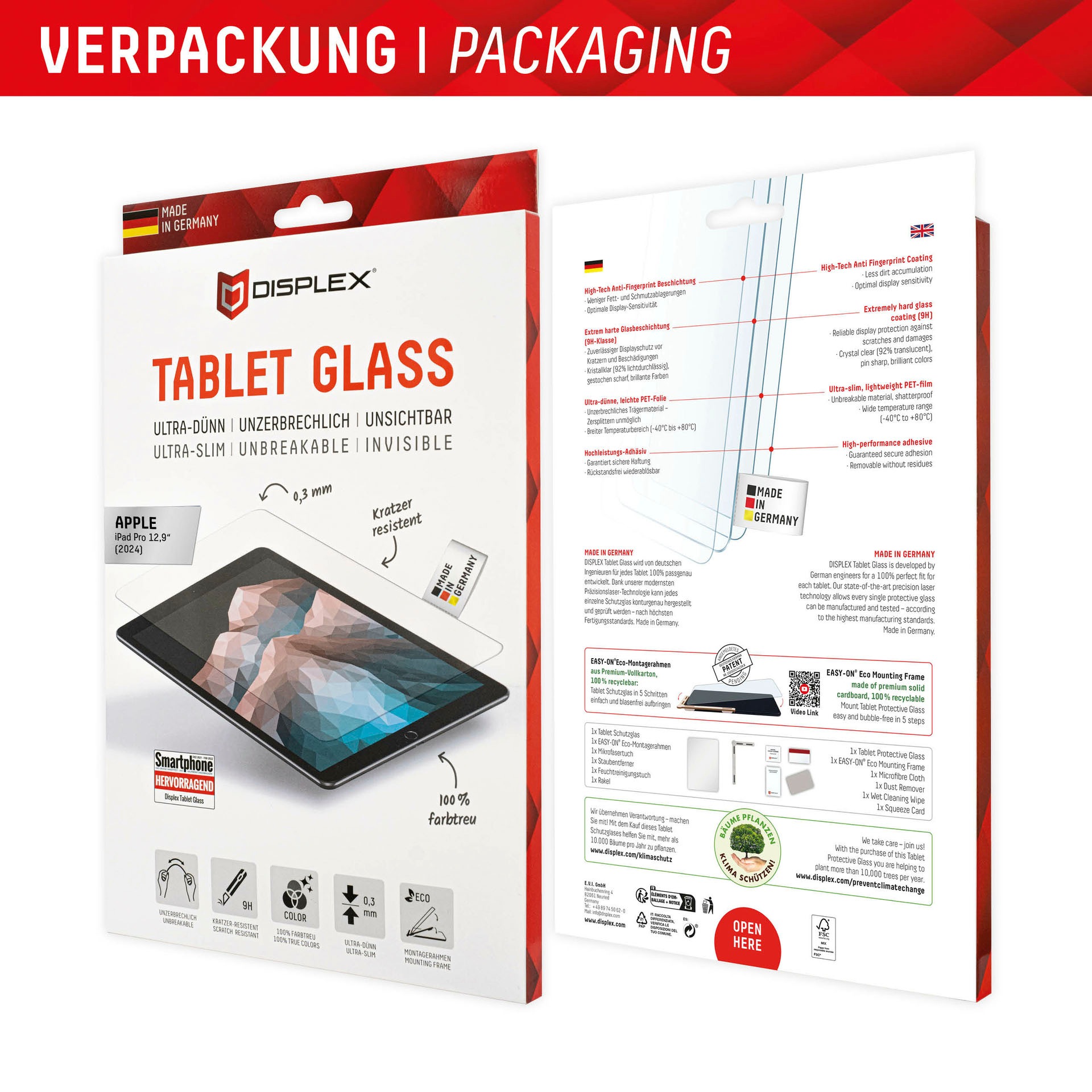Displex Displayschutzfolie »Tablet Glass«, für Apple iPad Pro 12,9" (2024), Displayschutz, Bildschirmschutz, kratz & stoßfest, einfaches Anbringen