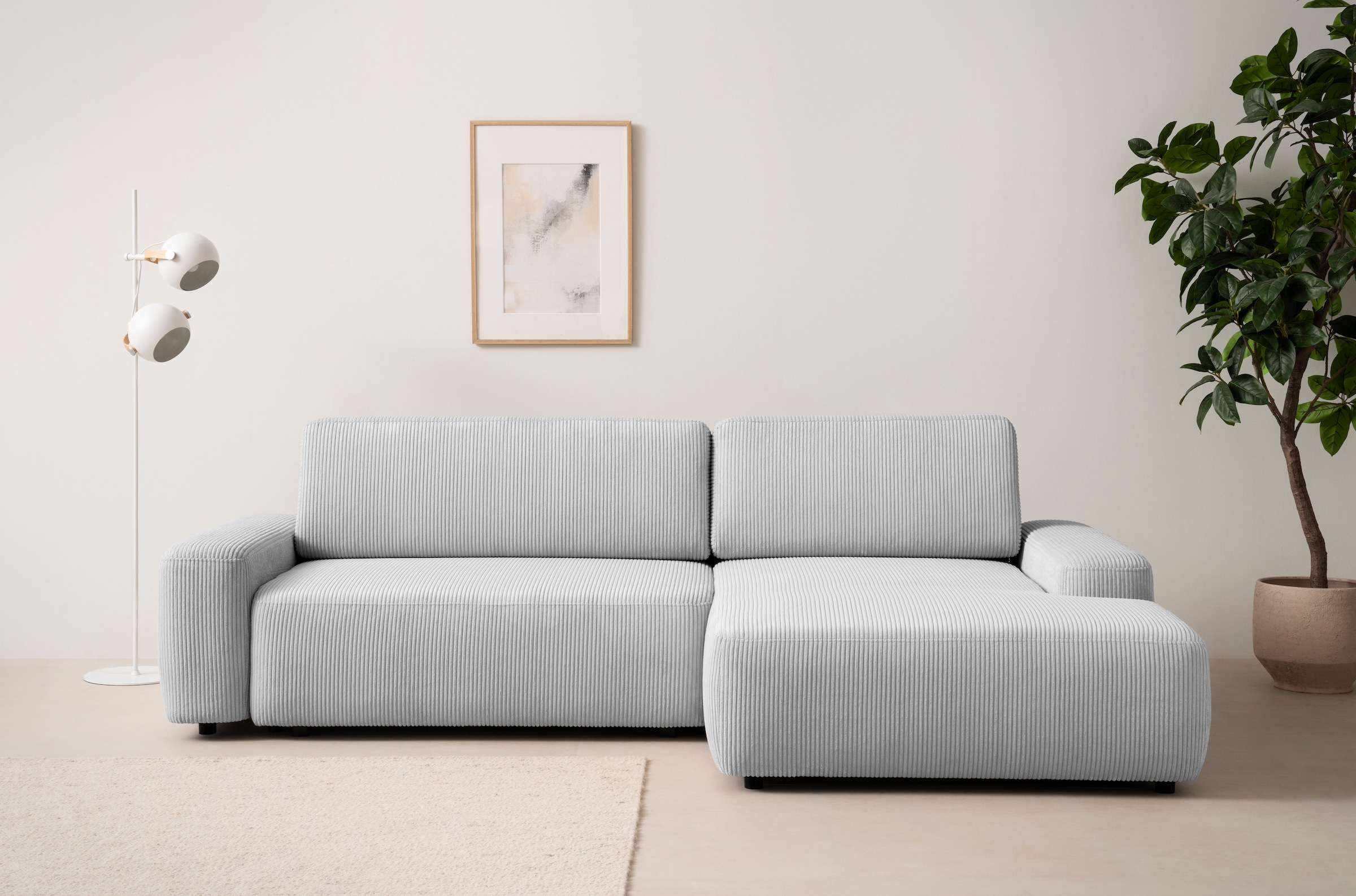 INOSIGN Ecksofa »TORGE (264cm), Schlafsofa in Cord, Samtvelours o Struktur fein, L-Form«, Schlaffunktion, Bettkasten, Liegefläche: 125/210 cm