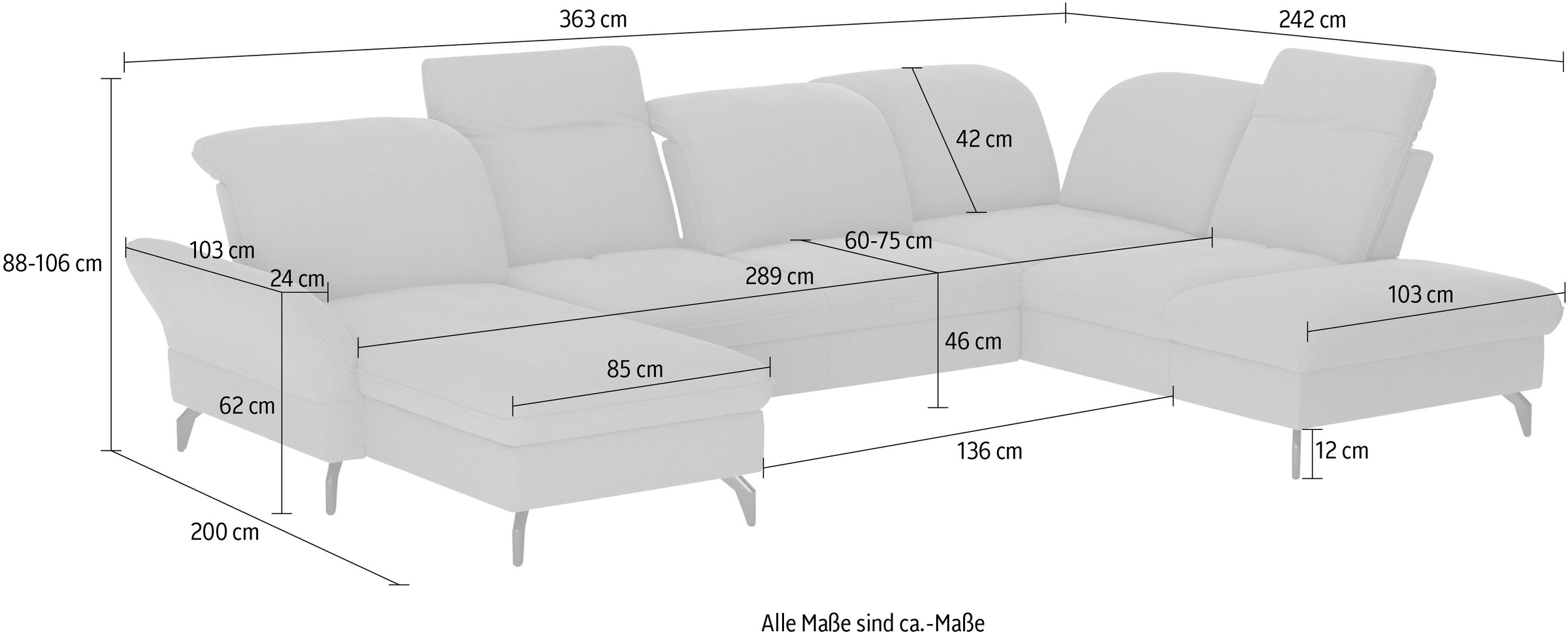 sit&more Wohnlandschaft »Leandro U-Form«, Wahlweise mit Bett-, Kopfteil - und Armlehnfunktion, sowie Bettkasten