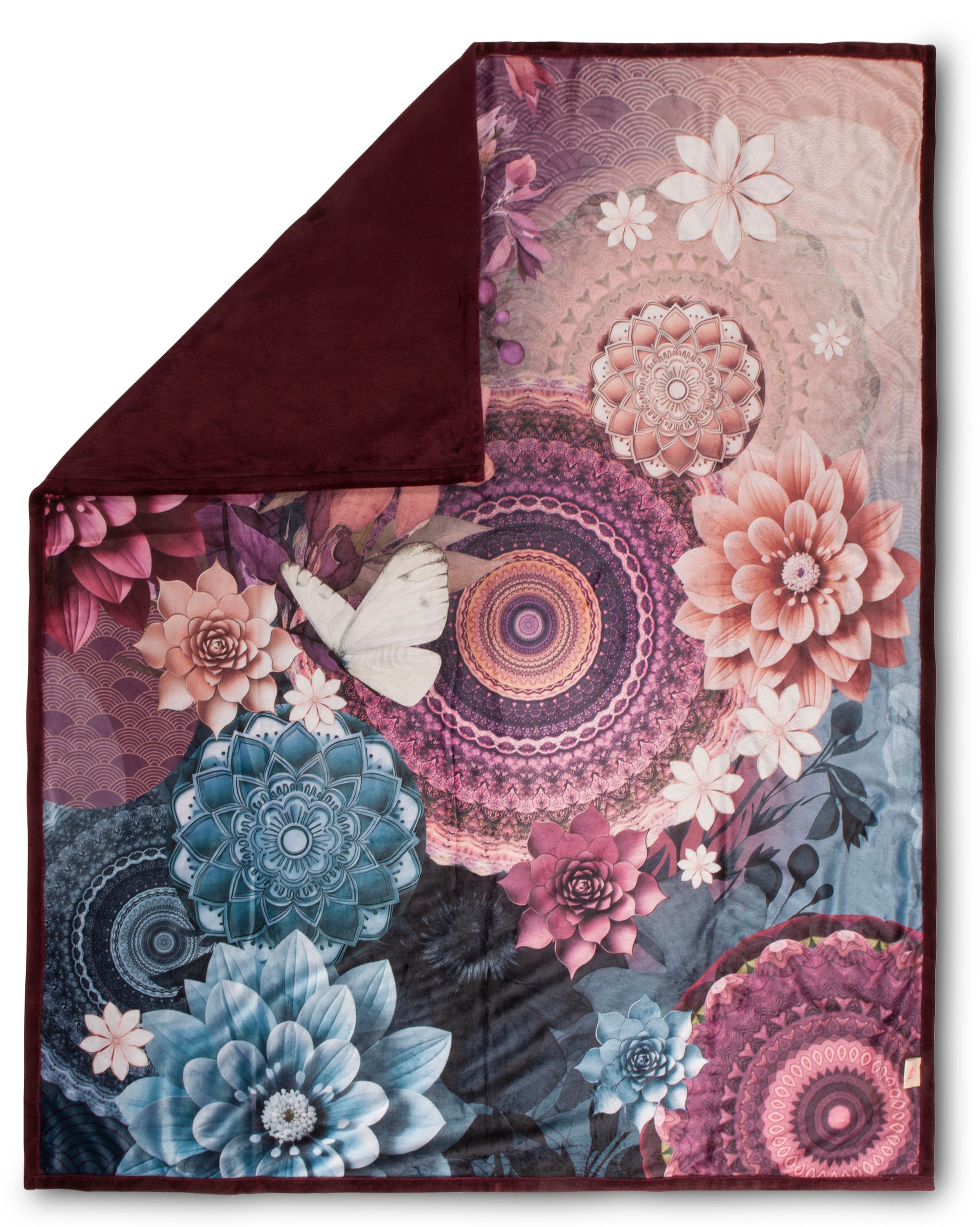 hip Plaid »Asher«, Weich, Kuscheldecke, 130x160 cm, Wendeoptik, Mandala, Blumen, Bordeaux