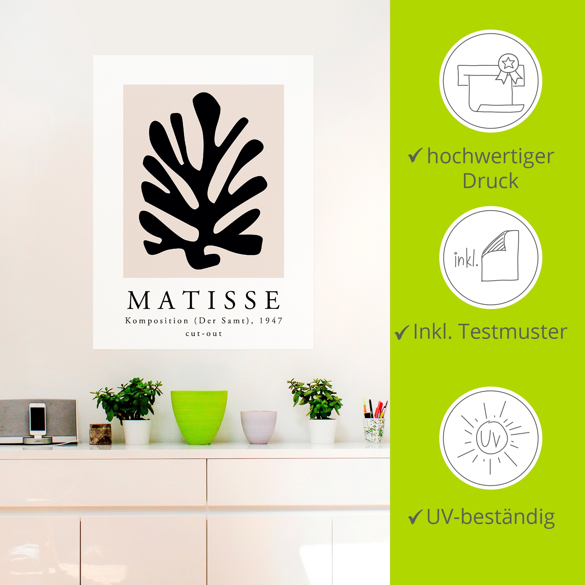 Artland Wandbild »Matisse Komposition - cut-out schwarz« Muster 1 Stk. tlg. als Alubild, Leinwandbild, Poster, Wandaufkleber in verschied. Größen