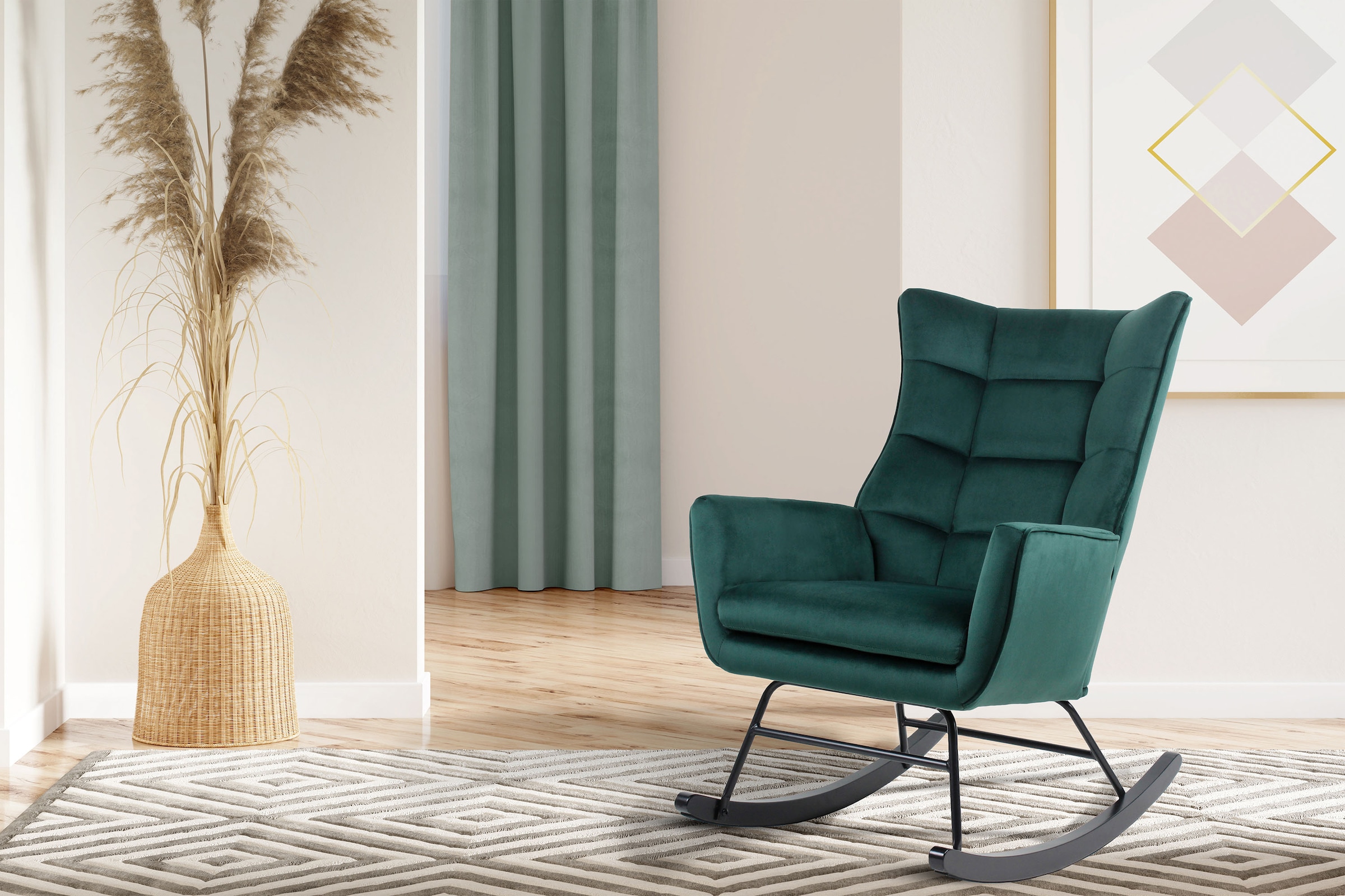 Kayoom Schaukelstuhl »Bryana 125, Relaxstuhl zum Schaukeln, Metallgestell mit Kufen aus Holz«, 1 St., Relaxstuhl zum Schaukeln, Metallgestell mit Kufen aus Holz, gemütlich