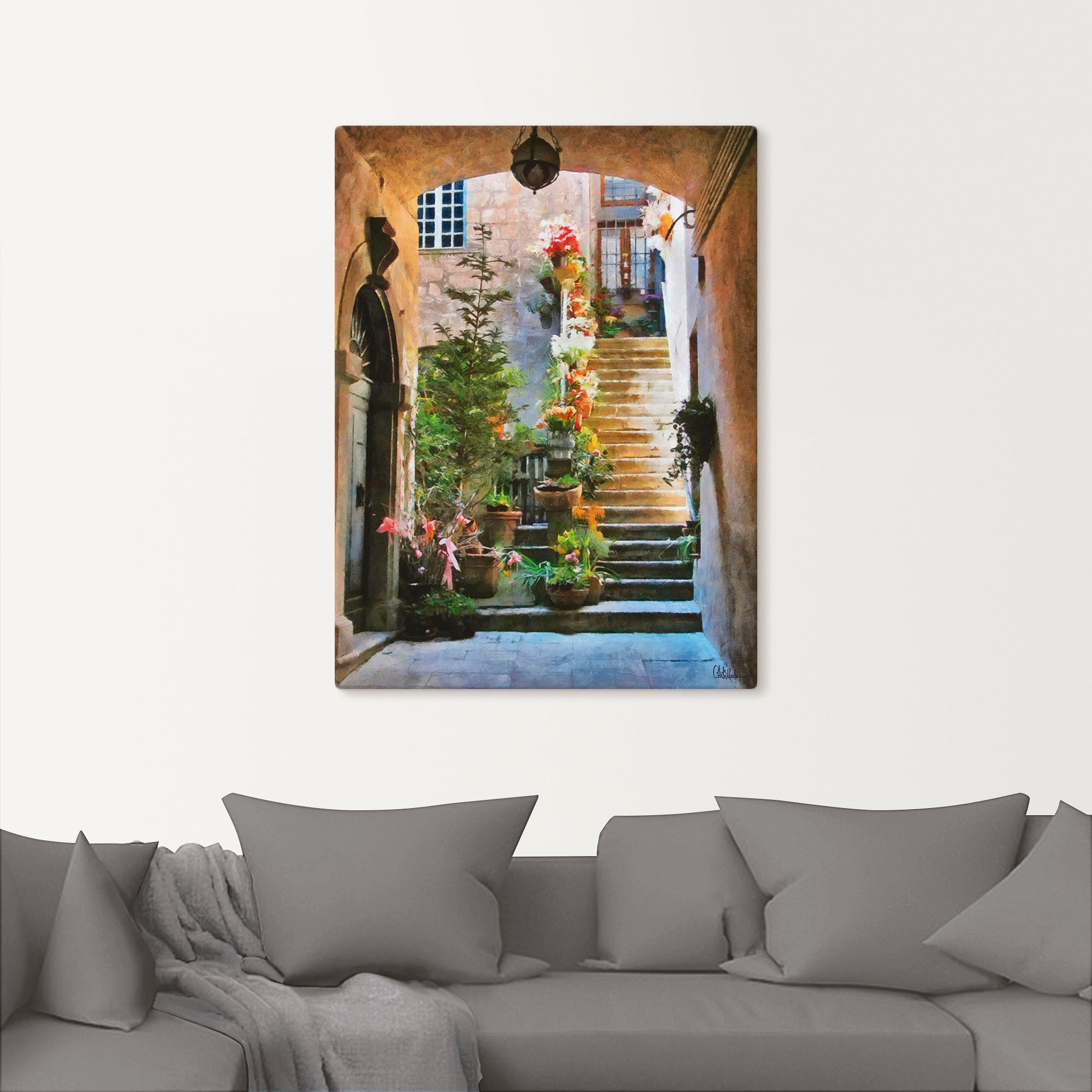 Thumbnail - Artland Wandbild "Treppe mit Blumen", Elemente der Architektur, (1 St.), als Leinwandbild, Wandaufkleber in verschied. G...