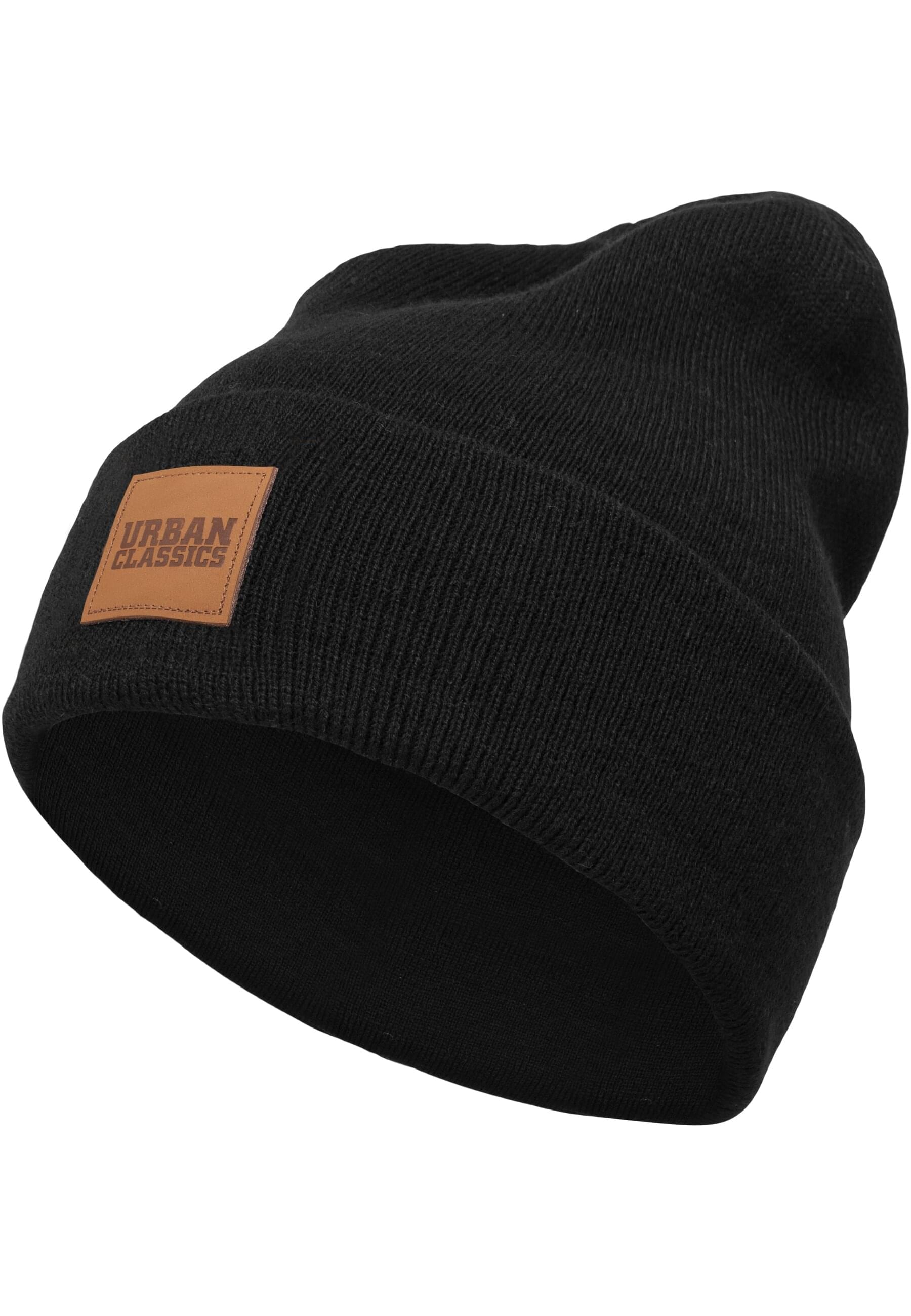 URBAN CLASSICS Beanie "Urban Classics Unisex Synthetic Leatherpatch Long Beanie", (1 St.)