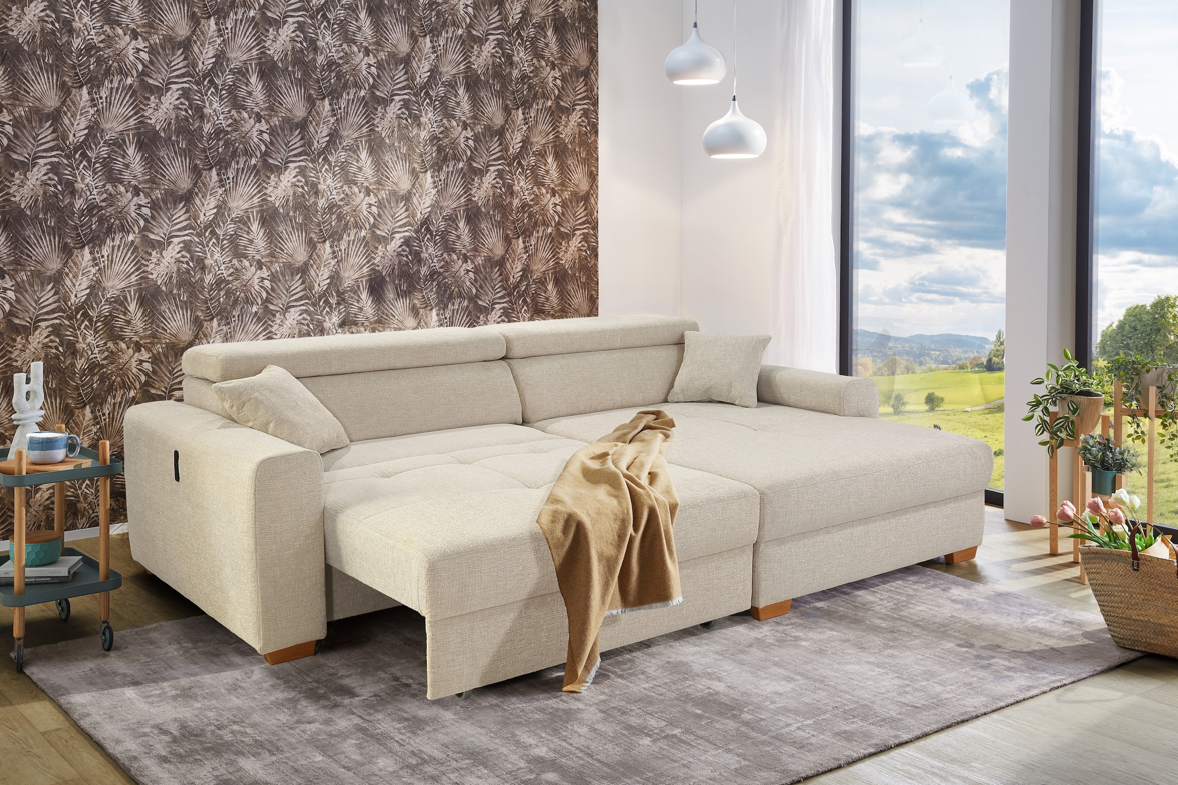 Jockenhöfer Gruppe Ecksofa »Slider, L-Form, 140kg Belastbarkeit je Sitzplatz«, elektromotorische Sitztiefenverstellung,USB-Ladeports,mit Kopfstützen