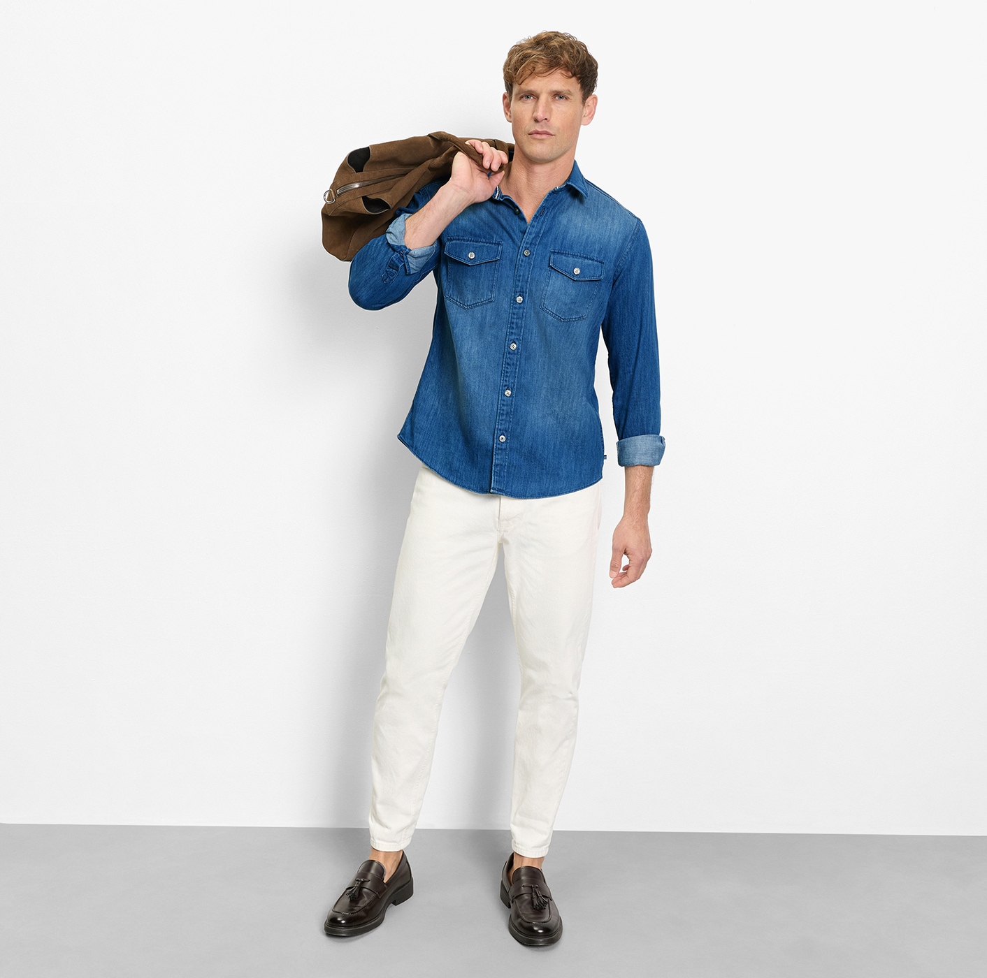 OLYMP Jeanshemd »Casual« im Denim-Look, Kentkragen